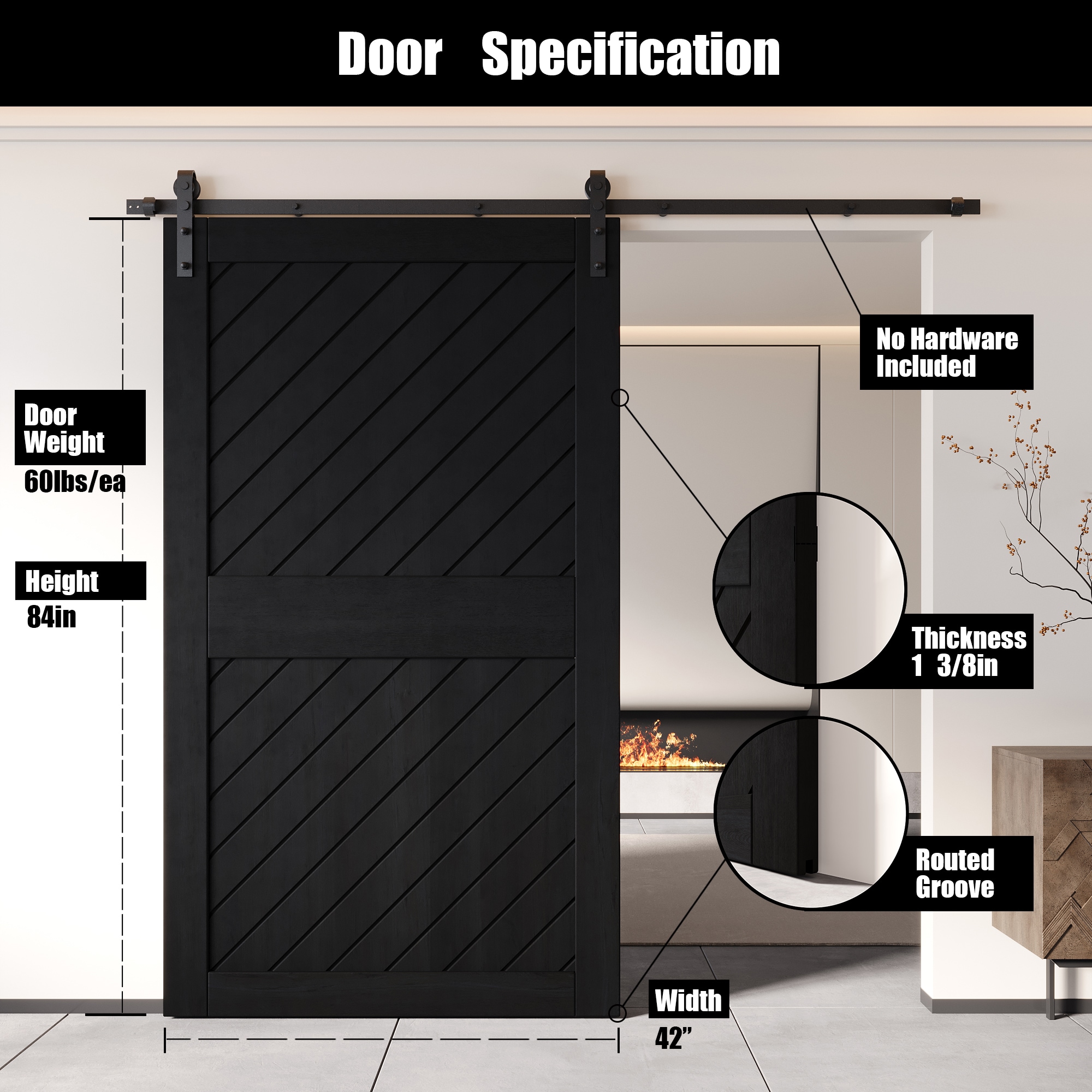 HOMACER XT1-4284-BK Barn-Doors - View #2
