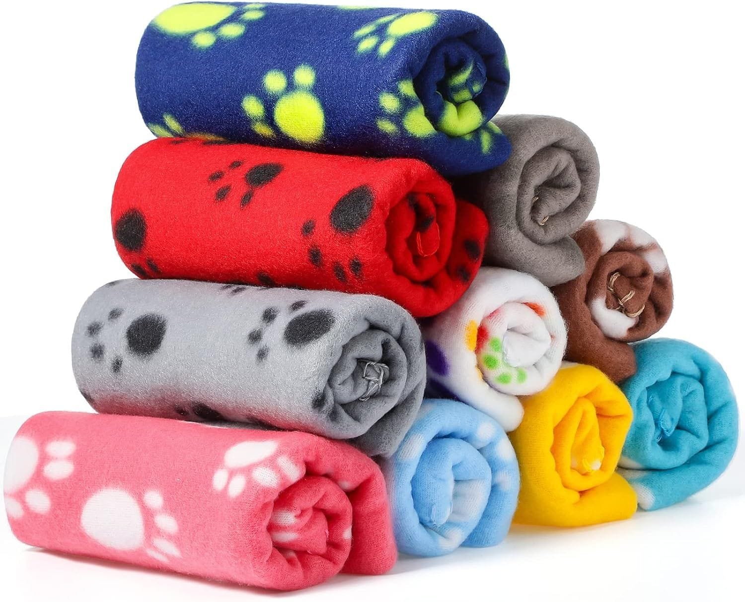 JUSHUA 10 Pieces Pet Blankets with Paw Print Dog Cat Fleece Blankets are Soft Warm Sleep Mat Pad Bed Cover for Kitten Puppy and Other Small Animals and they are 24 Inches by 28 Inches