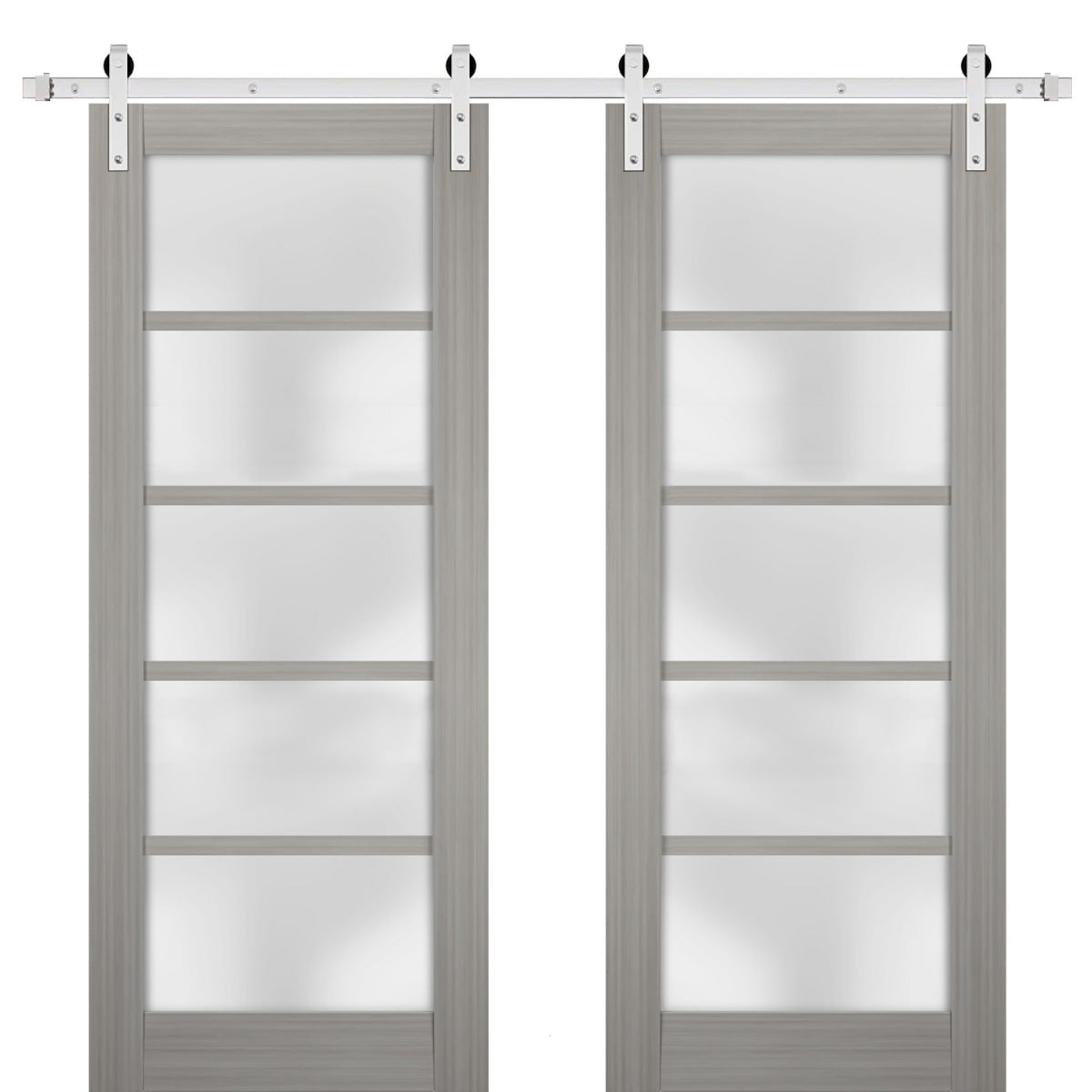 SARTODOORS Interior Double Barn Doors - Quadro 4002 Ginger Ash -56x80 -Silver Rail