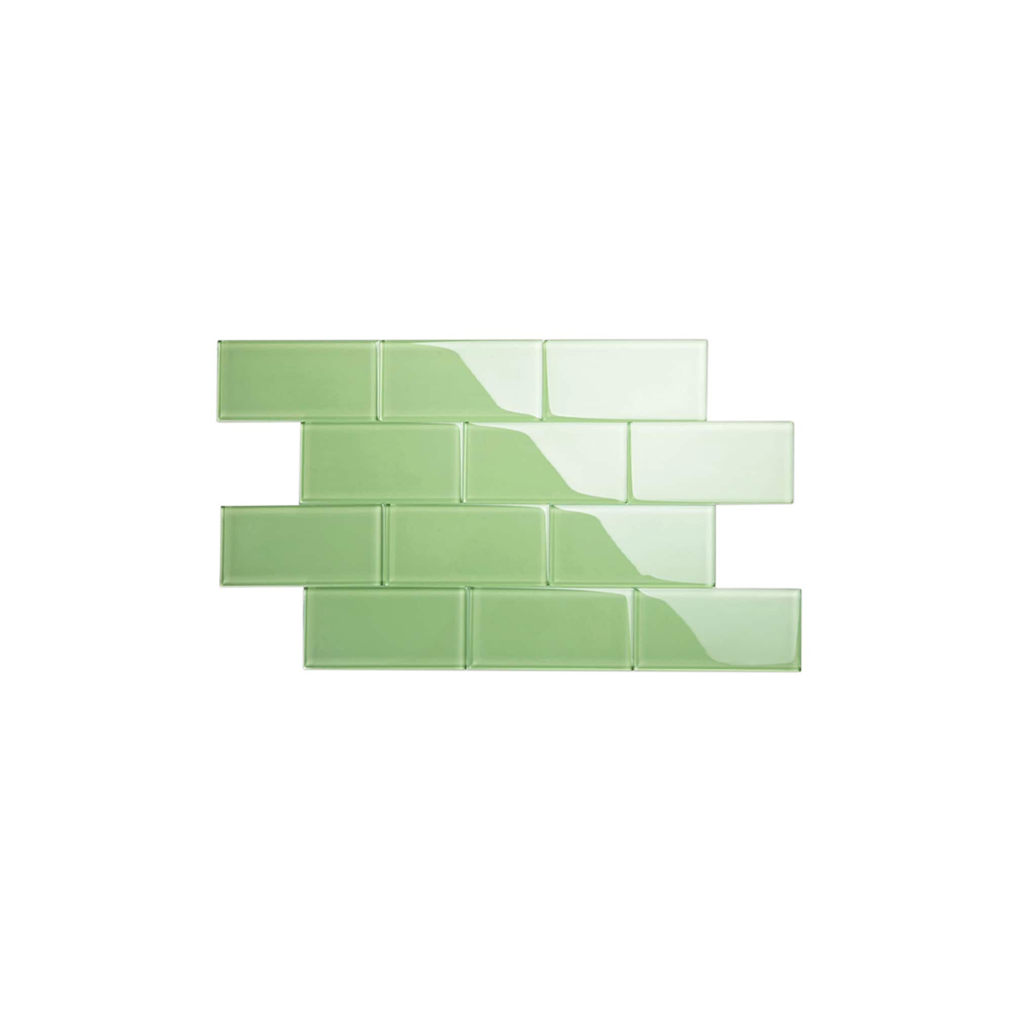 Giorbello Classic Premium Powder Room Green 3-in x 6-in Glossy Glass Subway Wall Tile (5-sq. ft/ Carton)