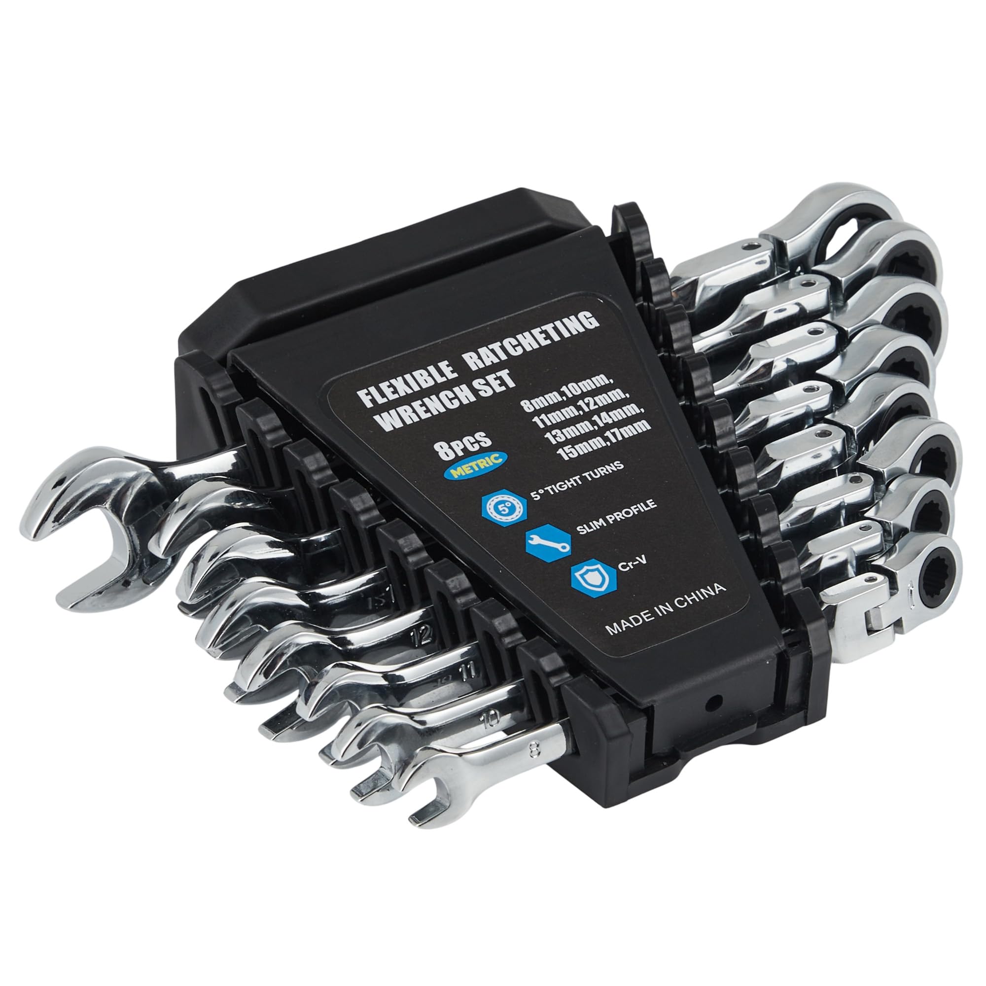 Assile 8-Piece 12-Point 72-Tooth Metric Ratcheting Combination Wrench ...