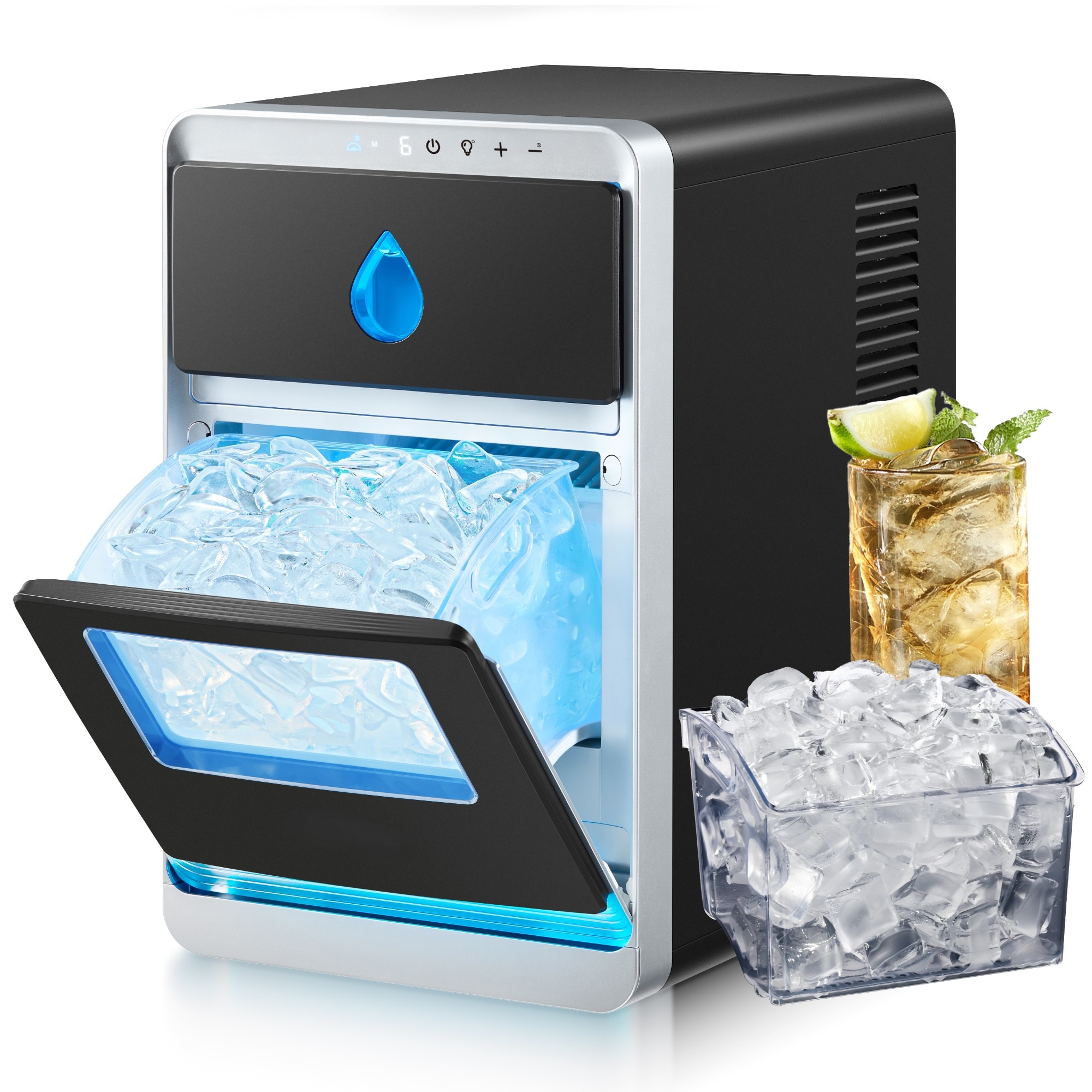 SIMZLIFE IM022-LBS-S-LS-SC 22-lb Ice Per day Crescent Ice Maker in Black with 1.9L Water Tank and 2.2Lbs Ice Basket