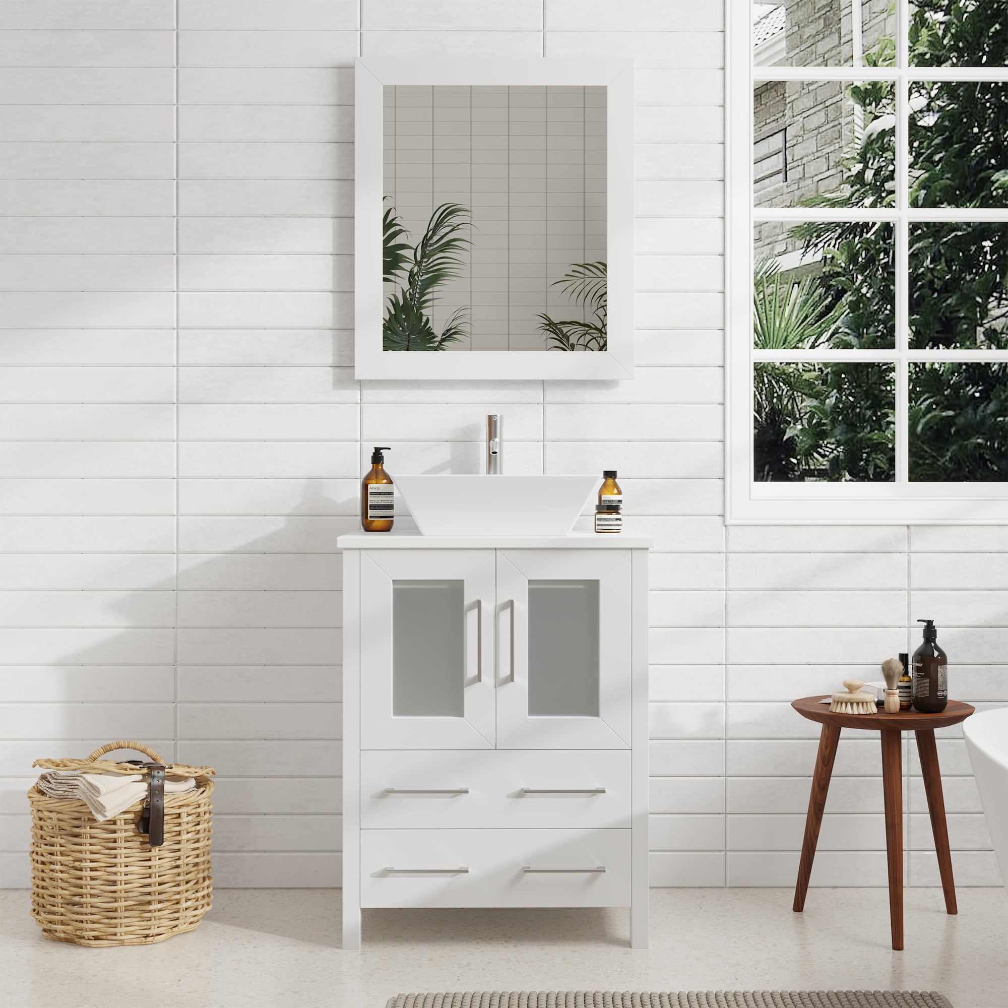 Vanity Art VA3124-W Ravenna 24-in White Single sink Bathroom Vanity with White Engineered marble Top (Mirror Included)