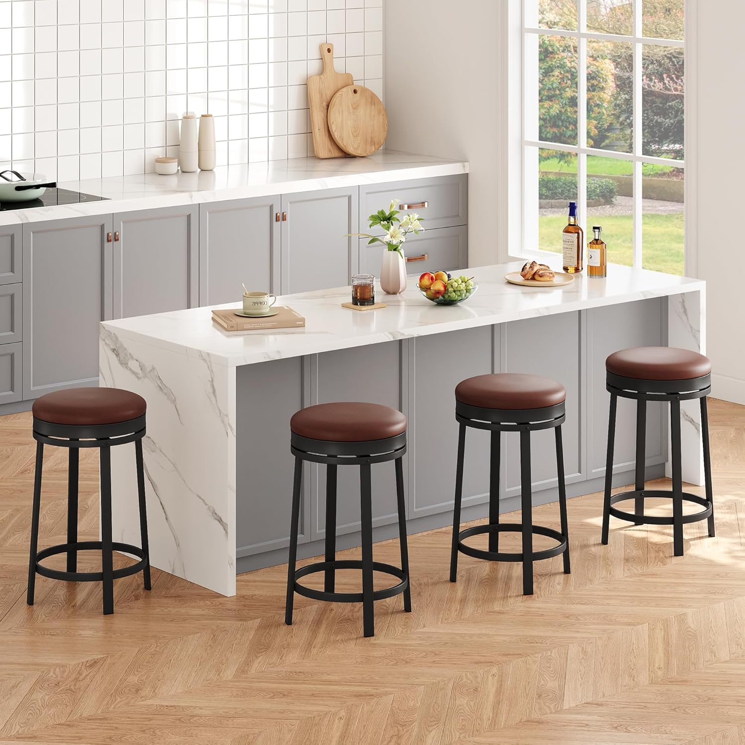 GAOMON 24 inch swivel bar stools with footrest backless round counter ...