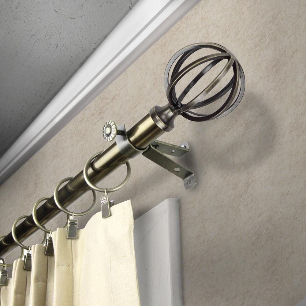 Rod Desyne 4862-284 13/16-in Cage 28-in to 48-in Antique brass Steel Single curtain rod with Finials