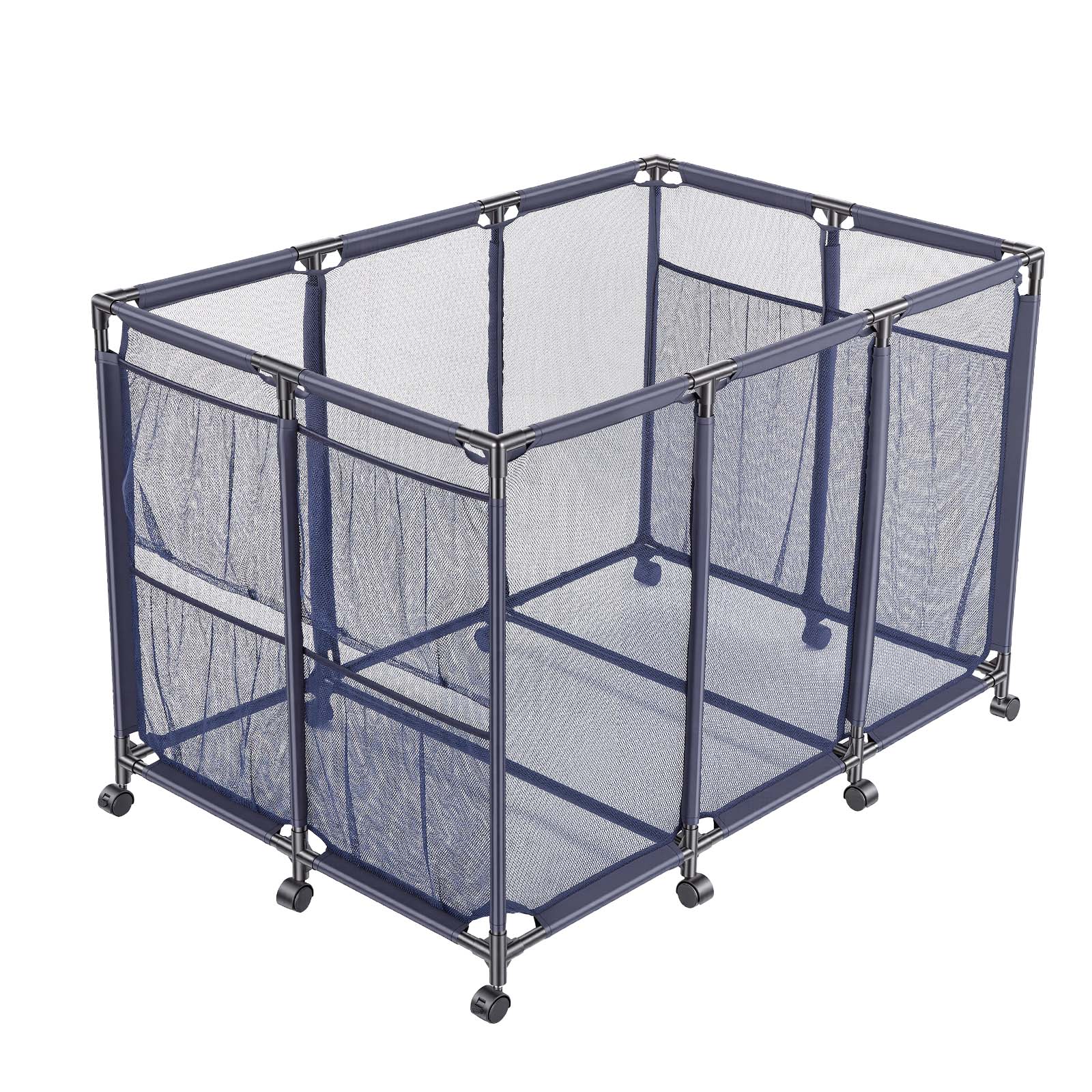 GIVIMO Pool Storage Bin - 48.8 x 32.7 x 32.7-in Rolling Pool Float Storage Organizer with Side Pockets and Casters - Heavy-Duty Coated Steel Frame and Mesh Basket for Swimming Pools