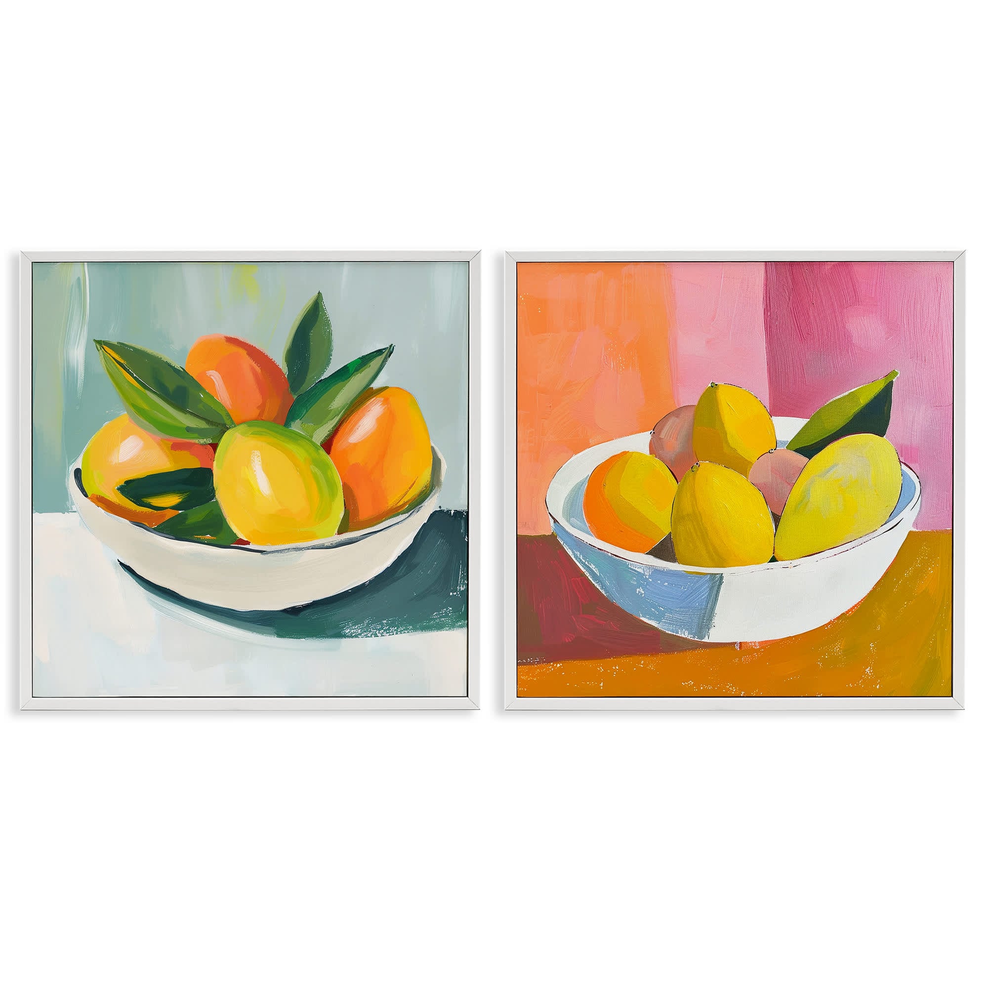 Stupell Industries B2-753-WFR-2PC-17X17 Fresh Fruits in Bowl 2 Piece White Framed Giclee Art Set By Walker Noble 17 x 17
