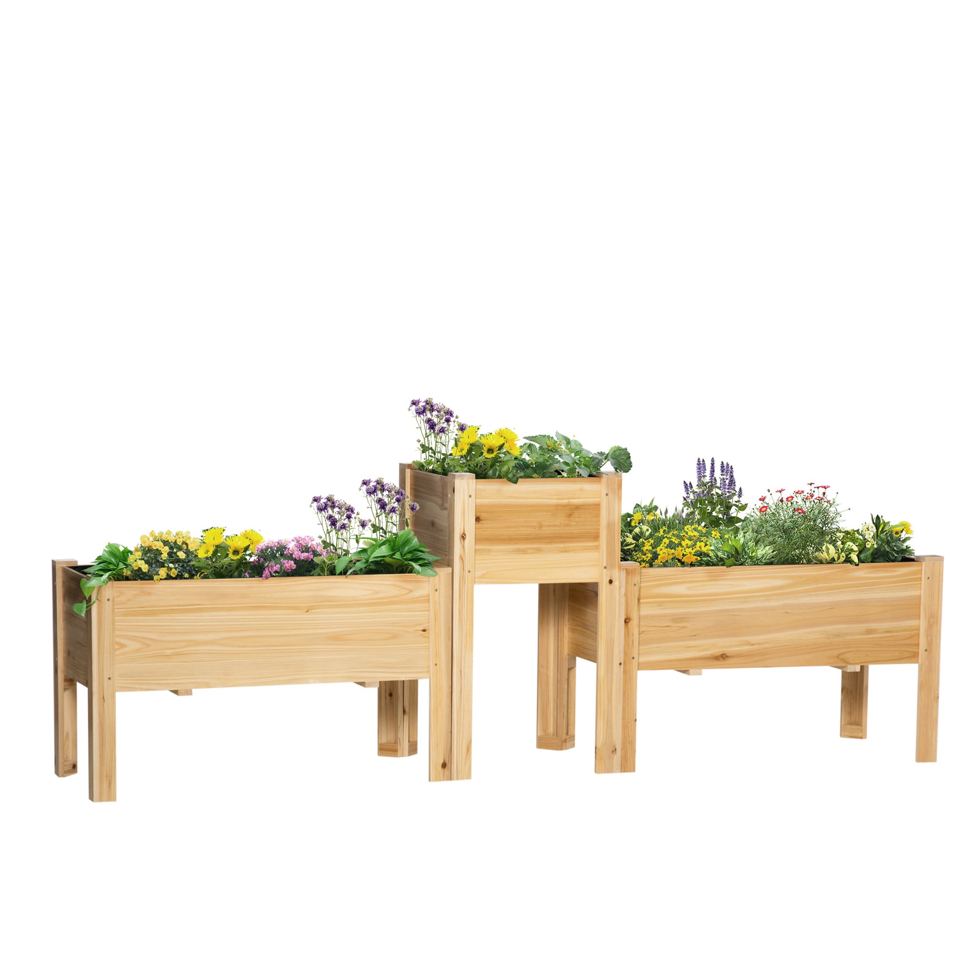 AHIOU HOME ZAAHG-P217243GB 3-Pack 19.75-in W x 39.25-in L x 23.5-in H Natural Wood Raised Planter Box