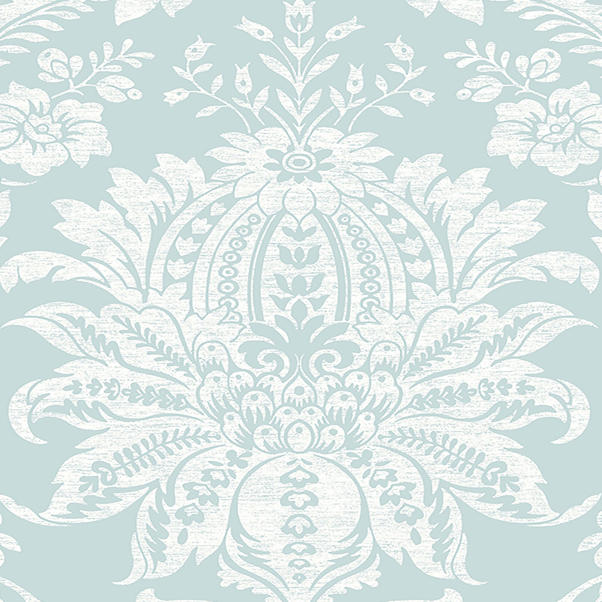 Duck Egg Blue Damask Peel and Stick Vinyl Wallpaper