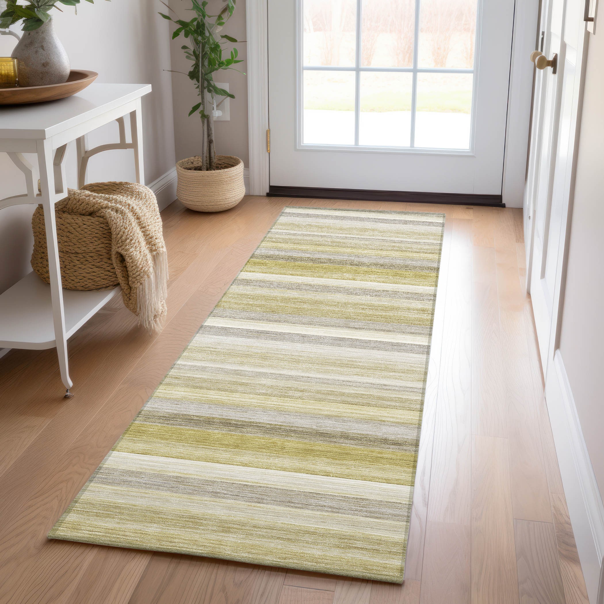 Addison Rugs ACN535WH2X8 Chantille 2 x 7 (ft) Polyester Wheat Rectangular Indoor/Outdoor Stripe Machine washable Area rug