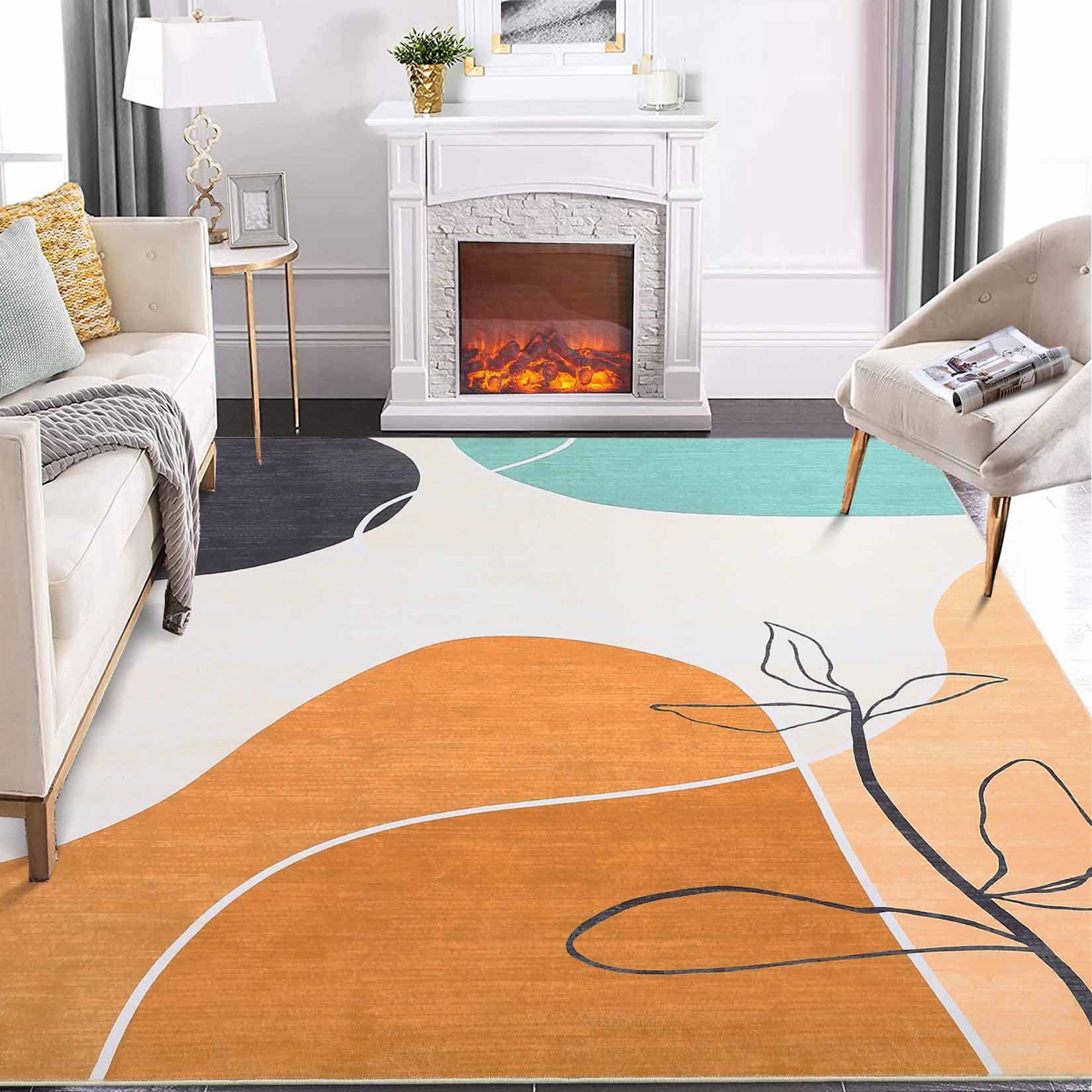 Garvee YXY-LO-PHO-11G3TFY8 10 x 13 (ft) Loomed Polyester Orange Rectangular Indoor Geometric Mid-Century Modern Machine washable Area rug
