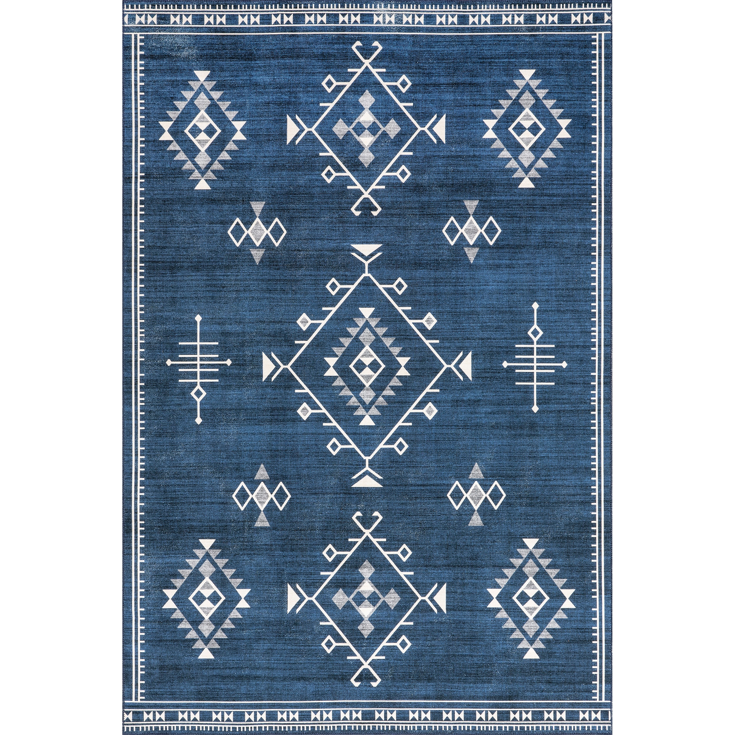 Navy Rectangular Reversible Washable Synthetic Area Rug, 3' x 5'