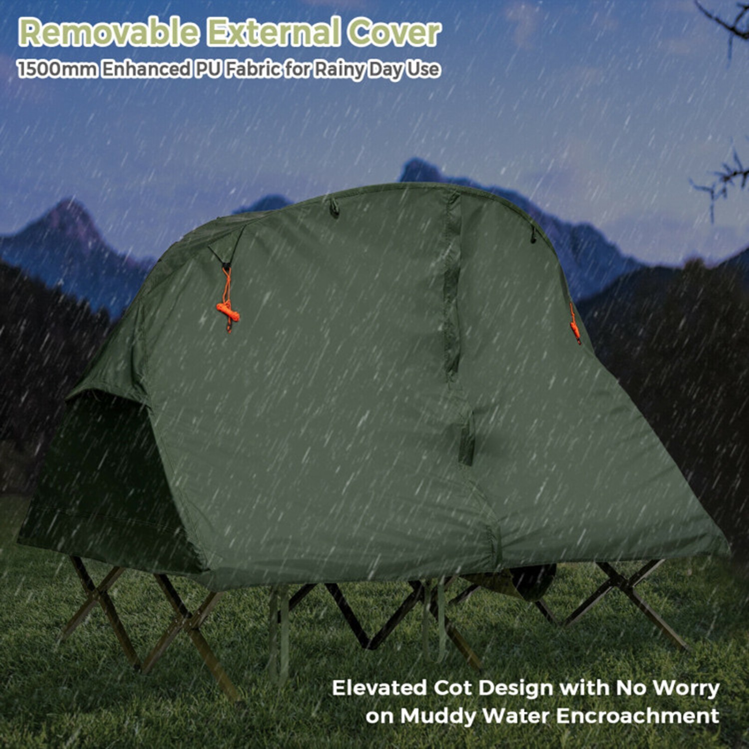 Green Four Season Dome Camping Tent with Elevated Cot