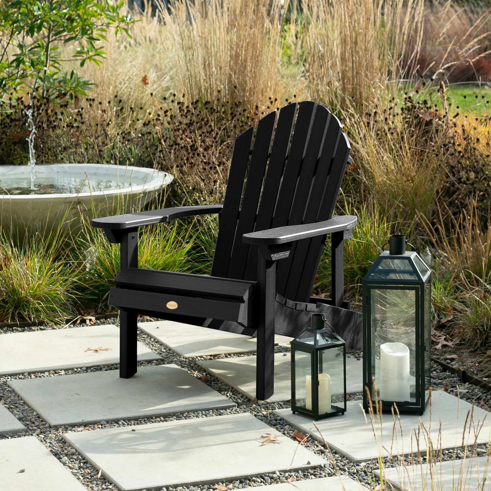 highwood AD-CHL1-BKE Hamilton Black Poly-lumber Frame Stationary Adirondack Chair with Slat Seat