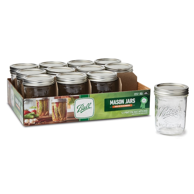 Ball Wide Mouth 12-Pack-Pint Glass BPA-free Reusable Canning Jar with Lid  in the Food Storage Containers department at