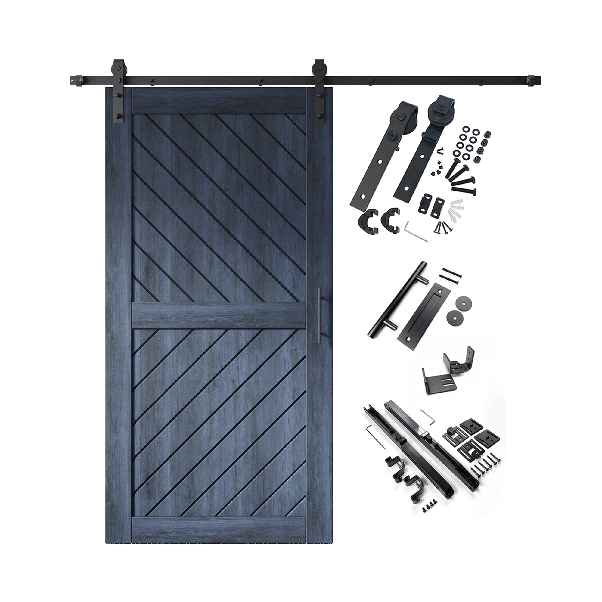 HOMACER YT1H066C-XT4-3280-NA 32-in x 80-in Navy Prefinished Non-standard Pine Wood Solid core Single Barn Door (Hardware Included)