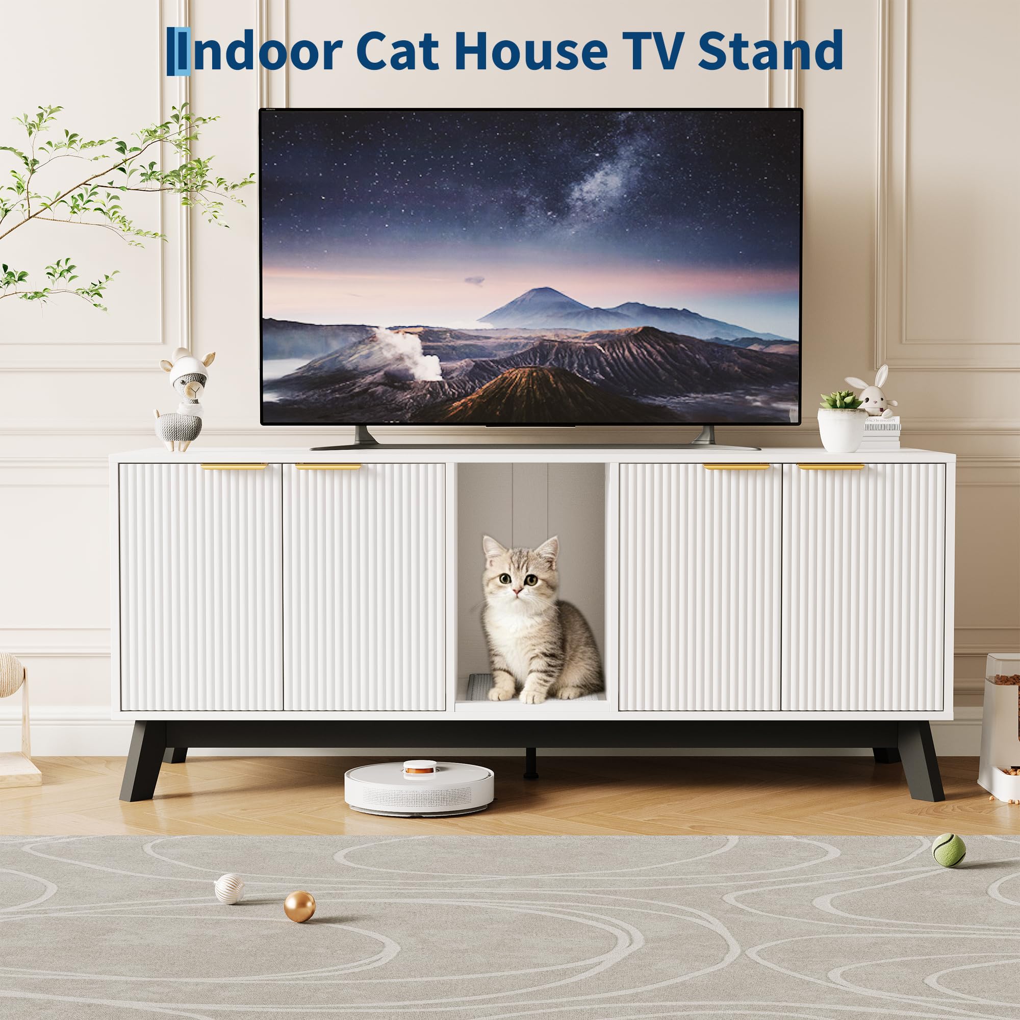 GarveeLife Cat Litter Box Enclosure for 2 Cats Hidden Litter Boxes ...