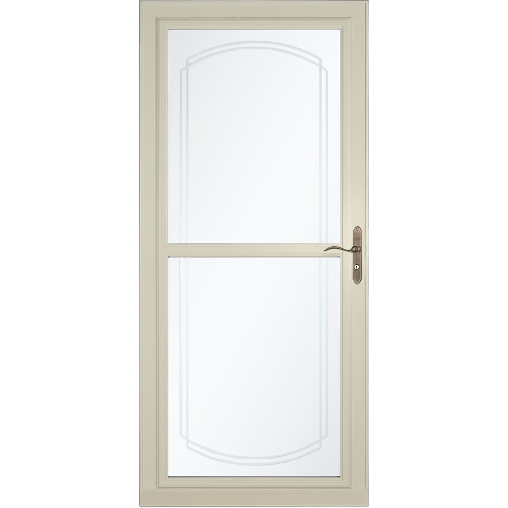 Tradewinds Selection 36-in x 81-in Almond Full-view Retractable Screen Aluminum Storm Door with Antique Brass Handle in Off-White | - LARSON 1461408220