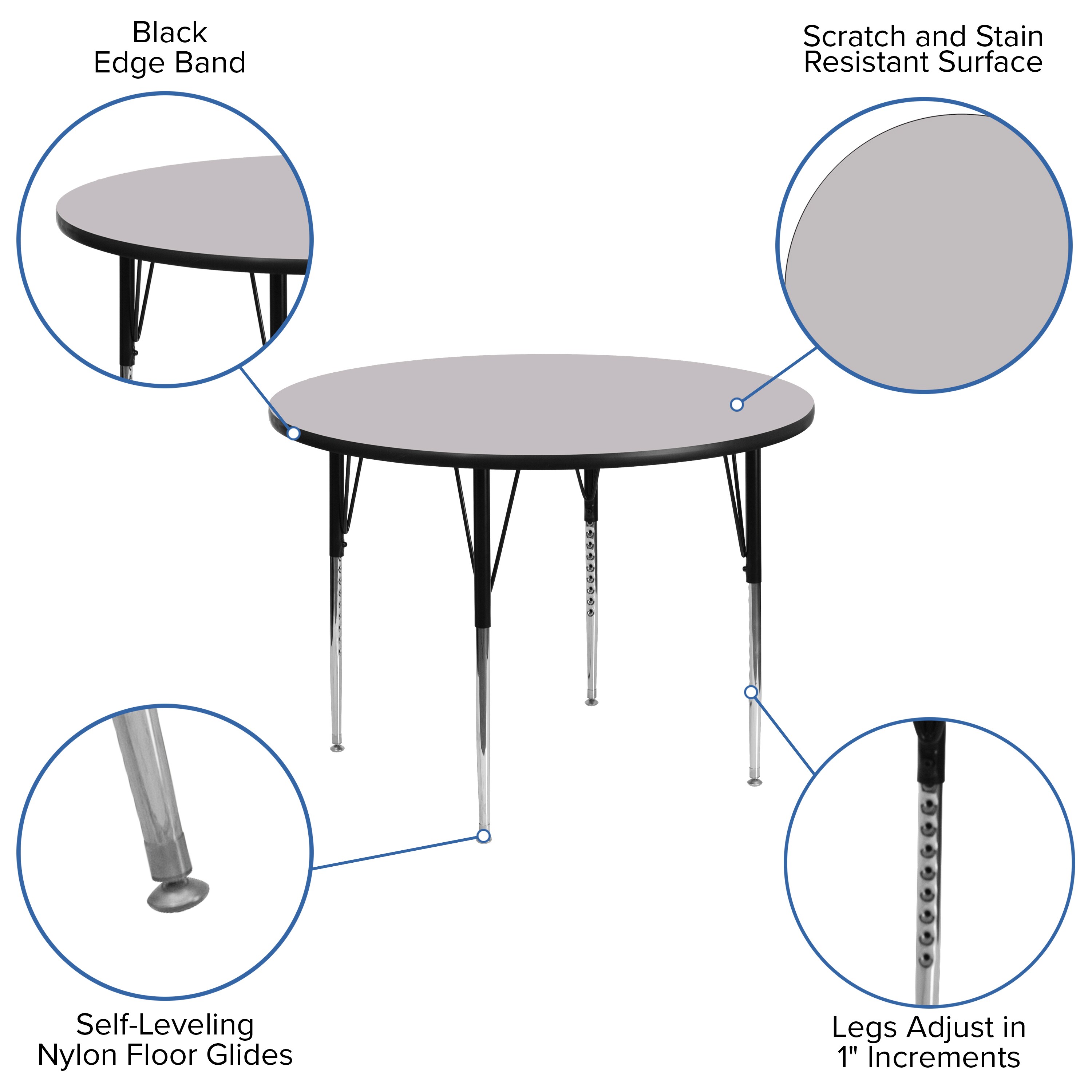 Goddard 48'' Round Gray Thermal Laminate Multi-Use Activity Table