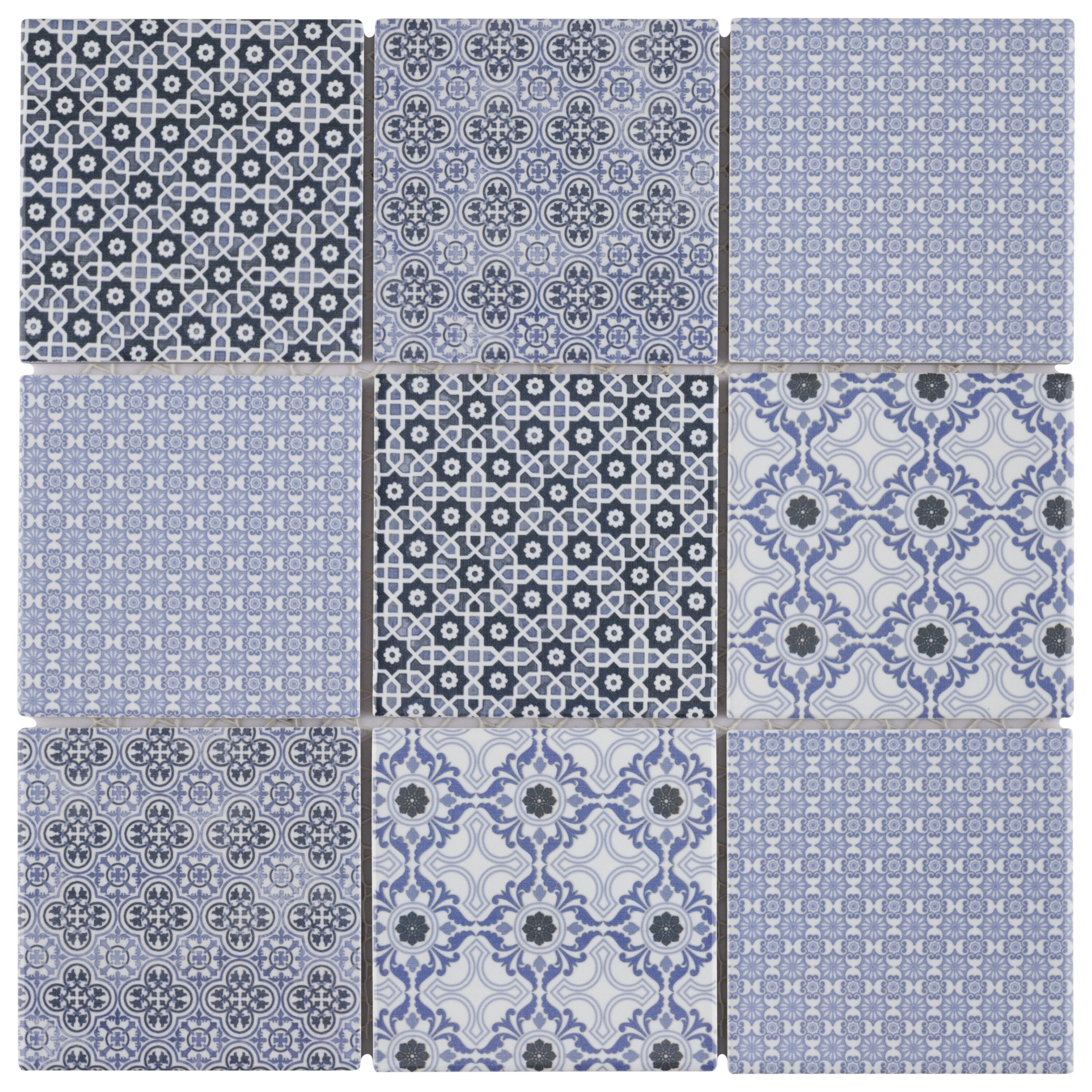 Affinity Tile S1FTC4CLBLU Sample - Classico 4" Square Blue 4-in x 4-in Glossy Porcelain Patterned Floor and Wall Tile
