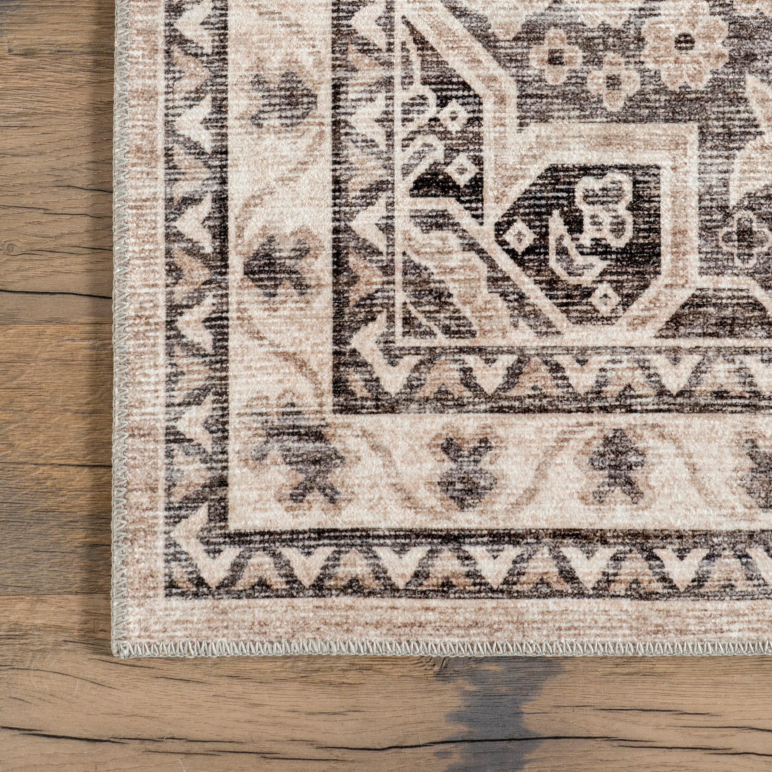 Eira Taupe Medallion Washable Synthetic Area Rug