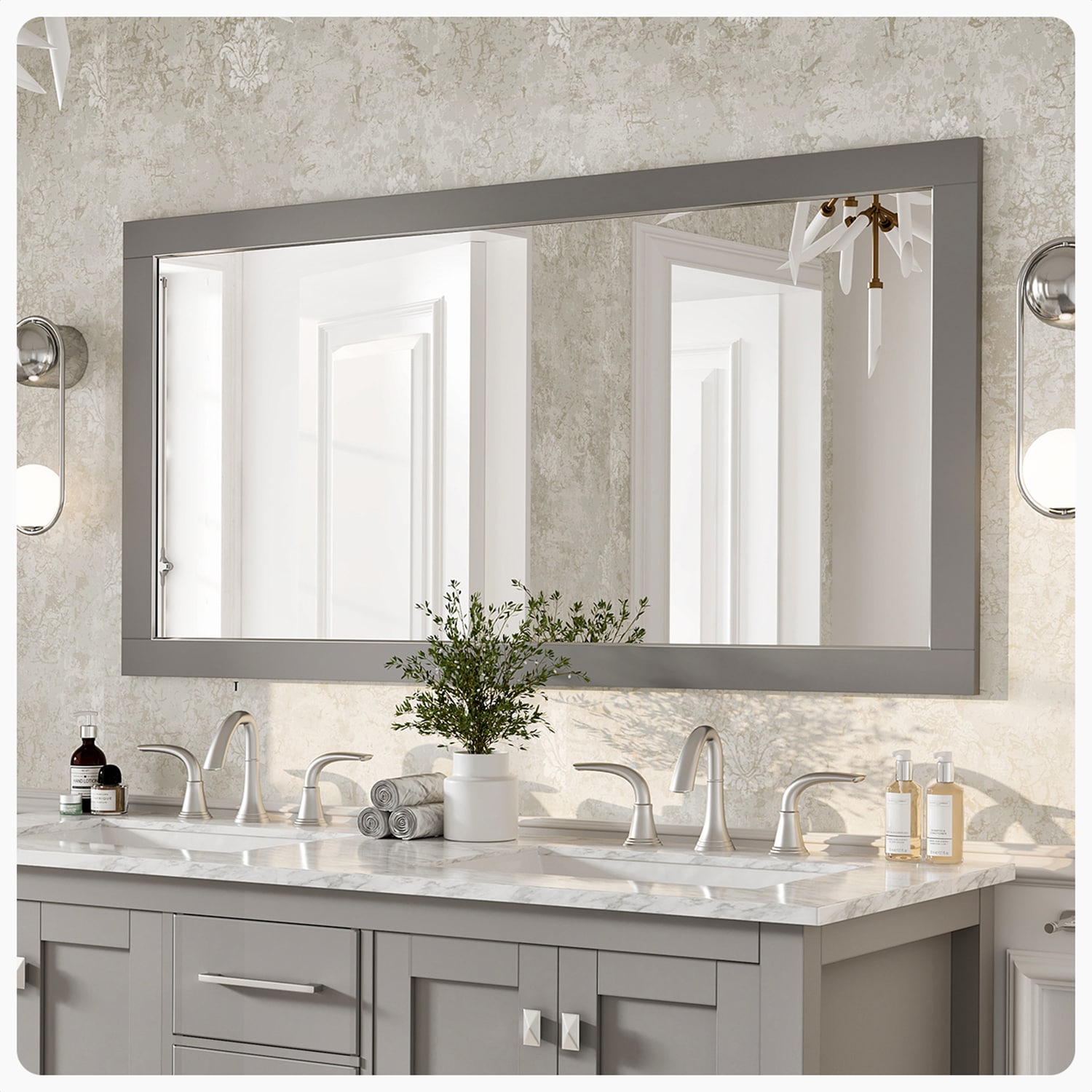 Eviva 60-in x 30-in Framed Bathroom Vanity Mirror (Grey) in the ...