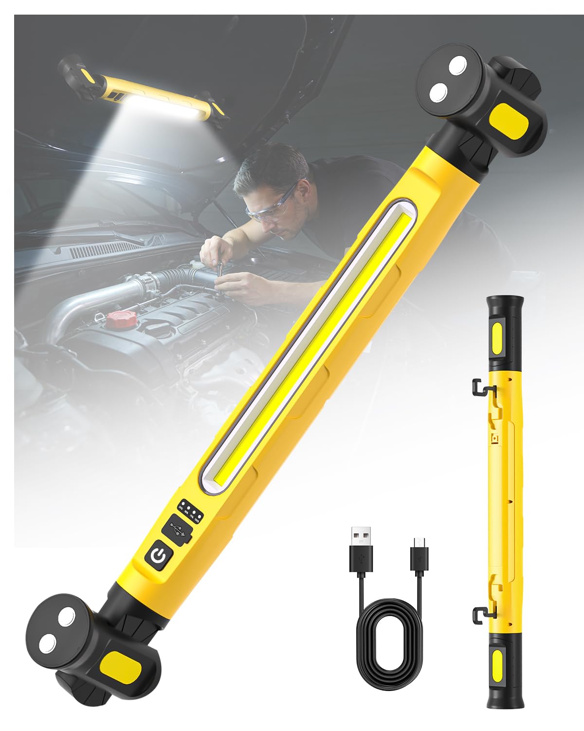 Lukvuzo Magnetic Work Light 3000 Lumen LED Light Bar Cordless Mechanic Light with Hooks Four Modes Portable Underhood Light for Workshop Car #LLU0706L112