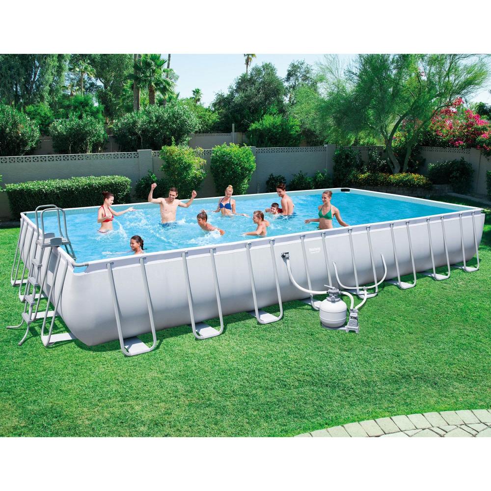 Pool with Cloth,Pool Above-Ground Frame 52-in at x in Rectangle Bestway 16-ft department Pools Above-Ground Cover x the Ladder 31-ft Metal and Pump,Ground Filter