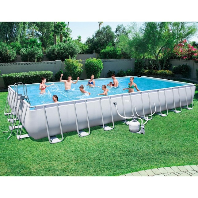 Bestway 31-ft x 16-ft x 52-in Metal Frame Rectangle Above-Ground Pool with  Filter Pump,Ground Cloth,Pool Cover and Ladder in the Above-Ground Pools  department at