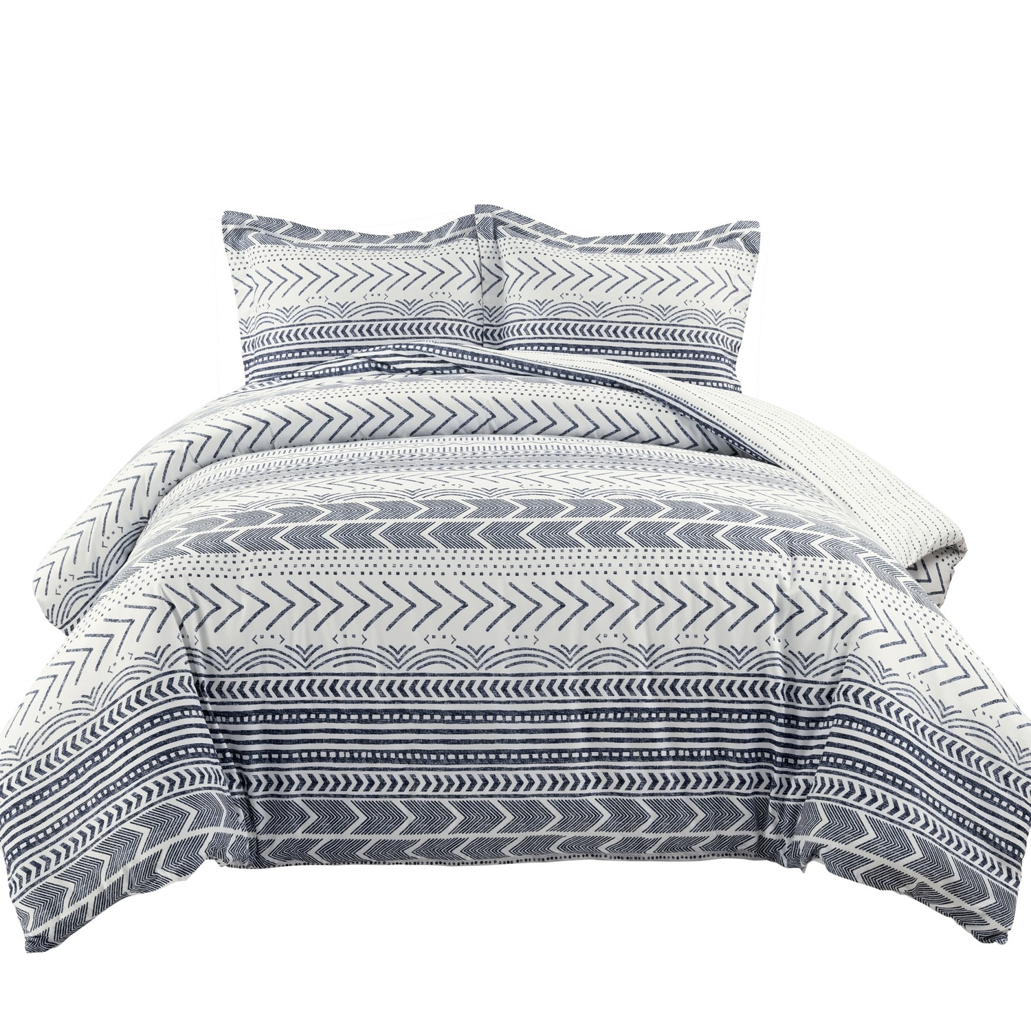 Navy and White Cotton Geometric Full/Queen Duvet Set