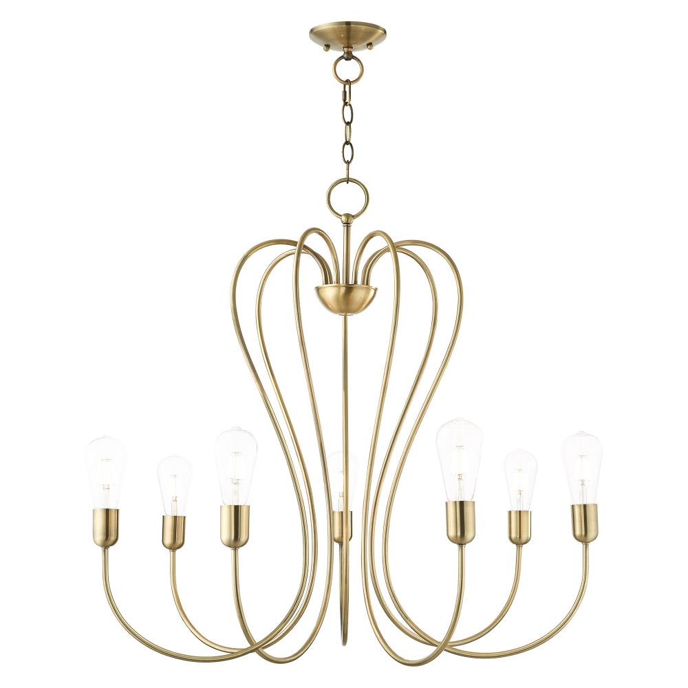 Antique Brass 7-Light Candle Chandelier with Crystal Accents