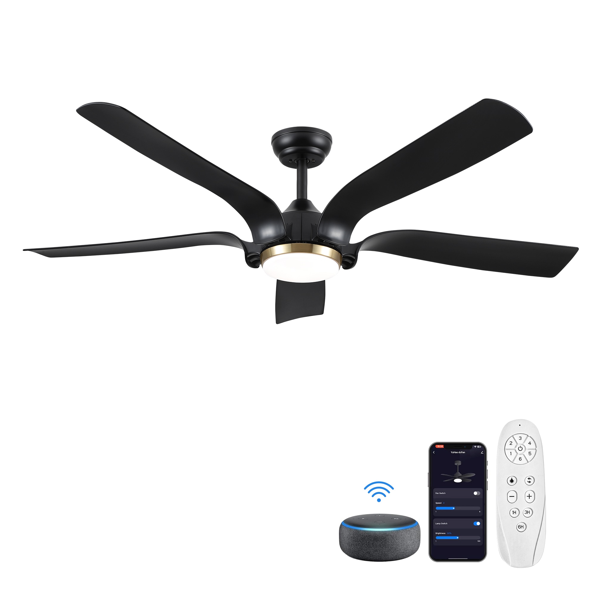 YUHAO Raleighe 56-in White with Distressed Blades Color-changing Integrated LED Indoor/Outdoor Smart Ceiling Fan with Light and Remote (5-Blade) LSDC1124WH56 Sansujyuku sansujyuku.com