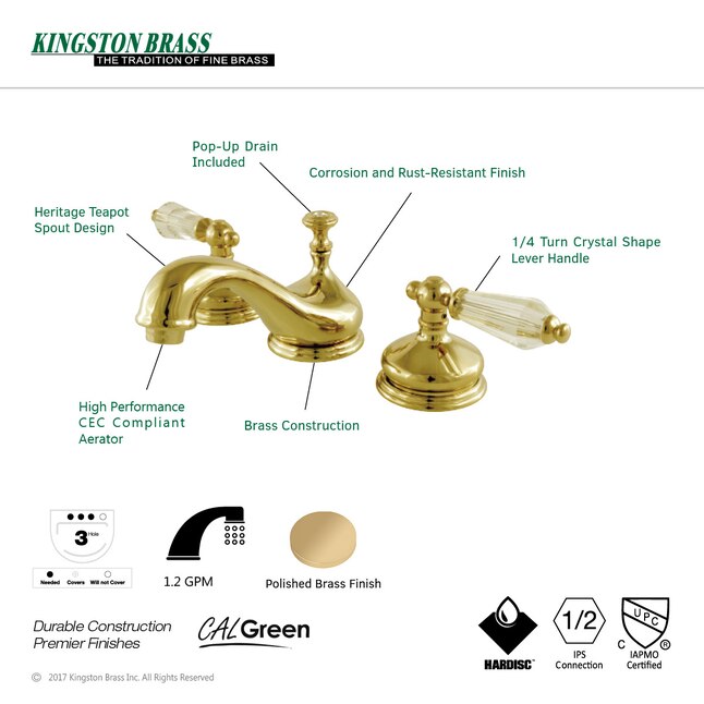 Kingston Brass Wilshire Polished Brass Widespread 2-handle Bathroom ...
