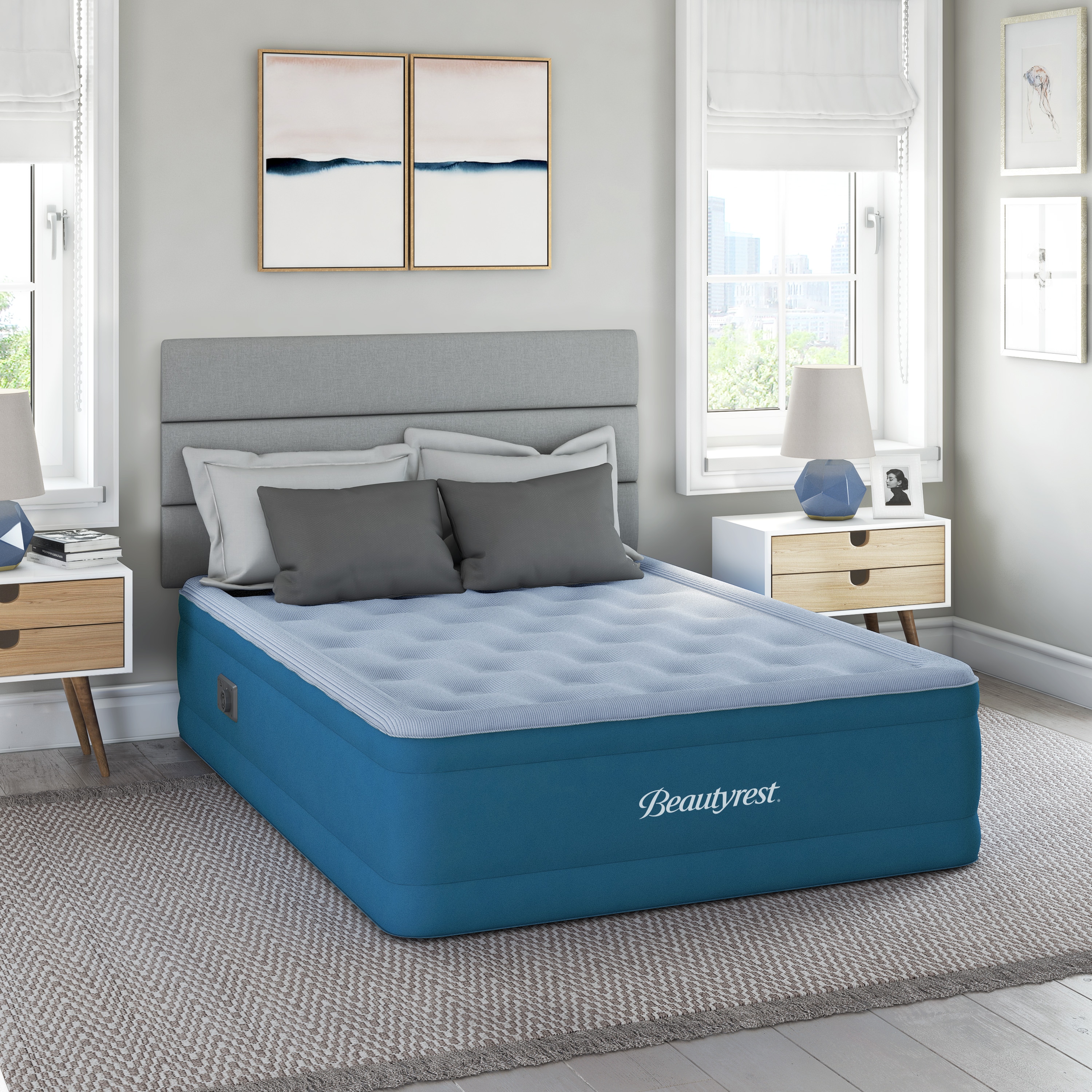 Beautyrest - 20 inch Sensair Inflatable Air Mattress- Built-in Pump- Cooling Top