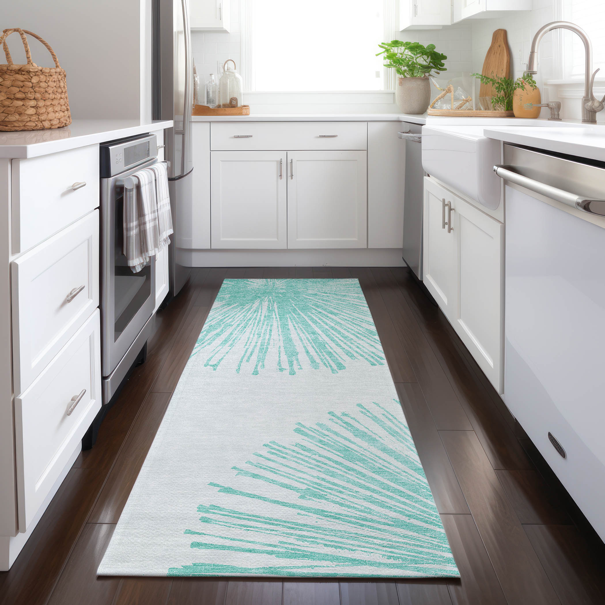 Addison Rugs ACN642TE2X8 Chantille ACN642TE 2 x 7 (ft) Polyester Teal Rectangular Indoor/Outdoor Geometric Machine washable Runner rug