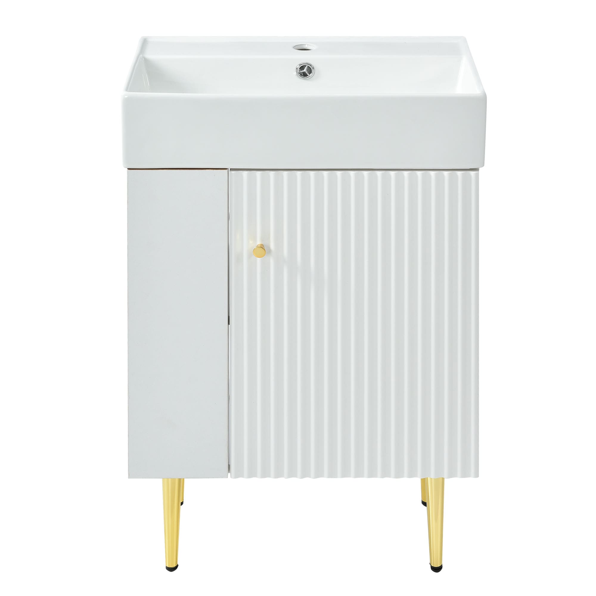Tatayosi 21.6inch Freestanding Bathroom Storage Cabinet with Soft Close Door Gold Handles and Open Side Shelves