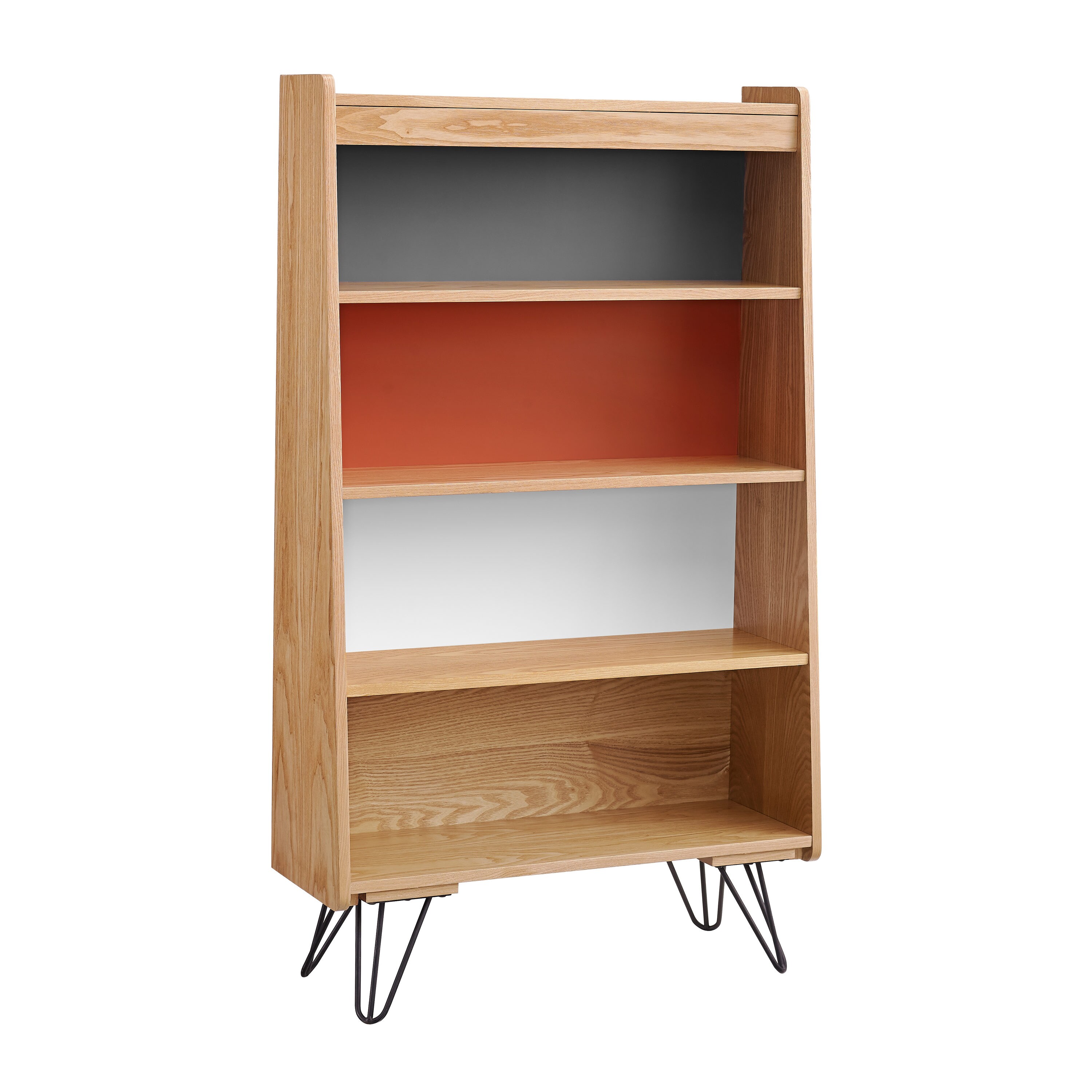 Benzara BM144087 Wooden Bookcase with Shelved Compartments and Hairpin Legs, Multicolor