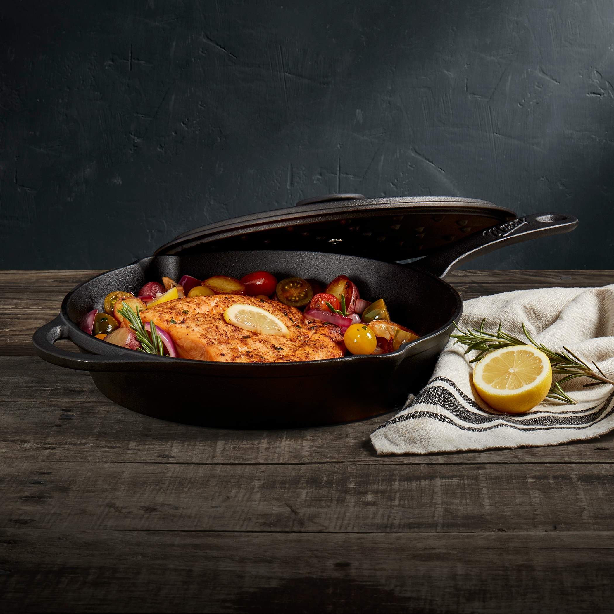 Lodge Cast Iron Pre-Seasoned Deep Skillet with Iron Cover and Assist  Handle, 5 Quart, Black 