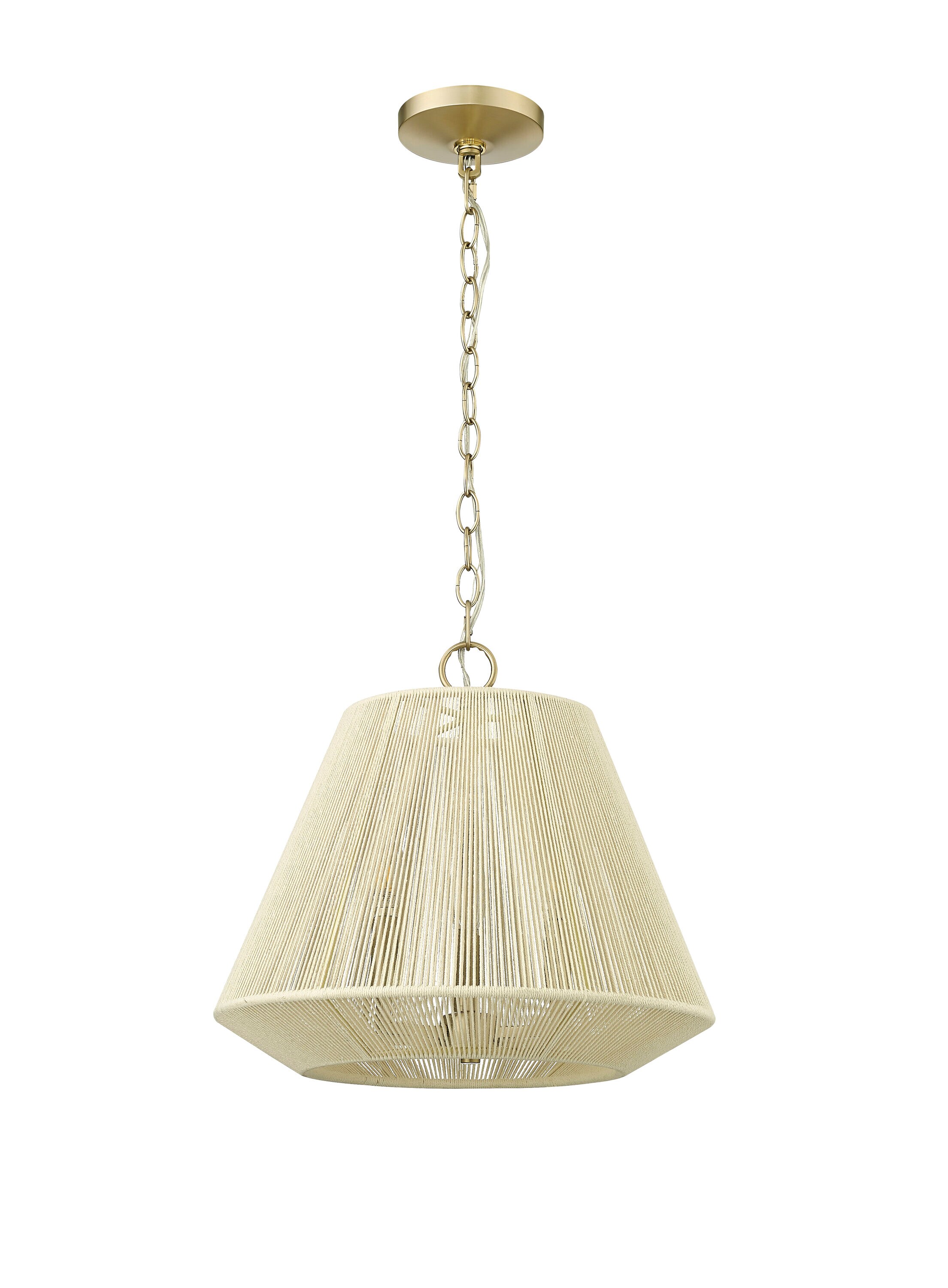 Vintage Brass Hourglass Pendant Light with White Drum Shade