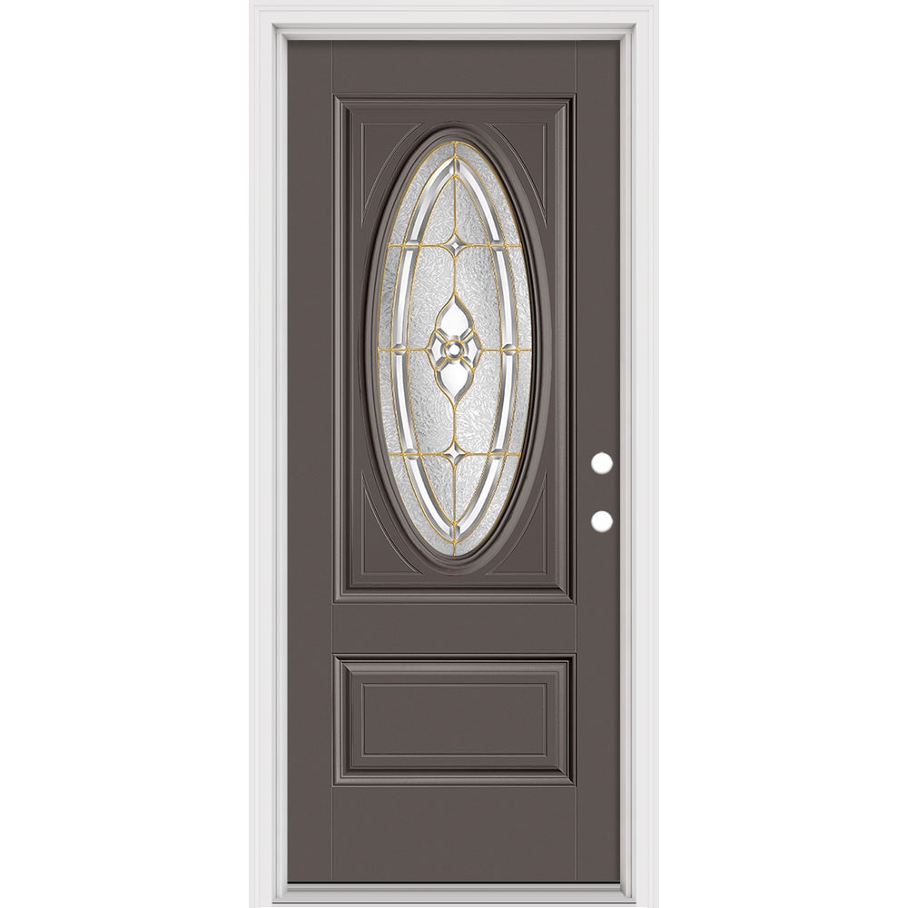 Masonite 632078 Georgian 32-in x 80-in x 4-9/16-in Fiberglass 3/4 lite Right-hand inswing Evergreen Painted Prehung Slab Front Door with Brickmould Solid core