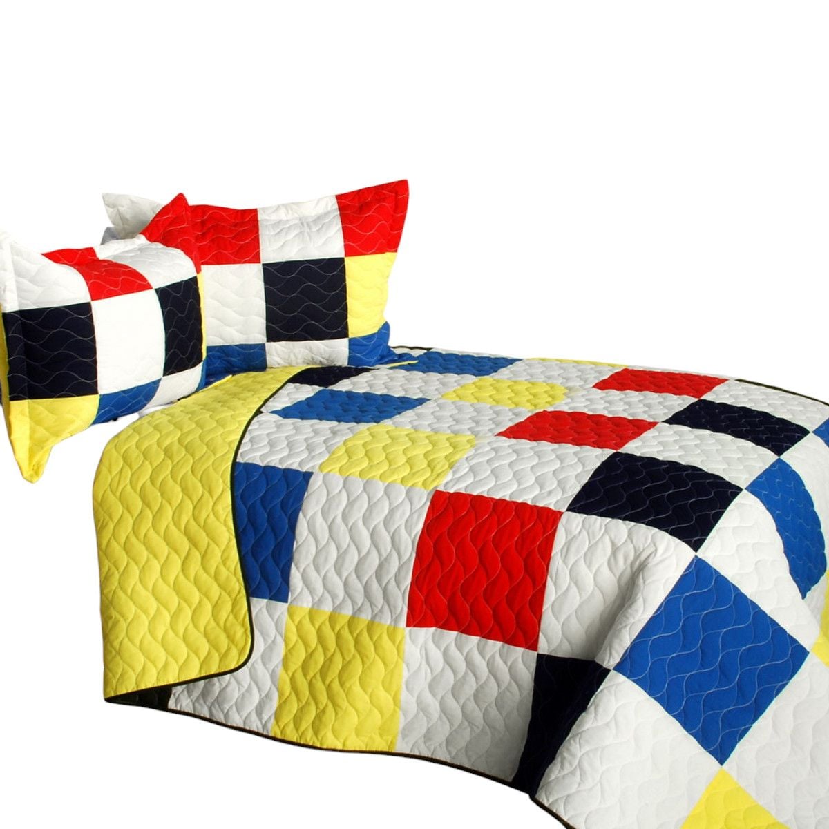 Slickblue 3-Piece Full/Queen Plaid Vermicelli Quilted Bedding Set for Bedroom Guest Room Dorm Multiple Color Options