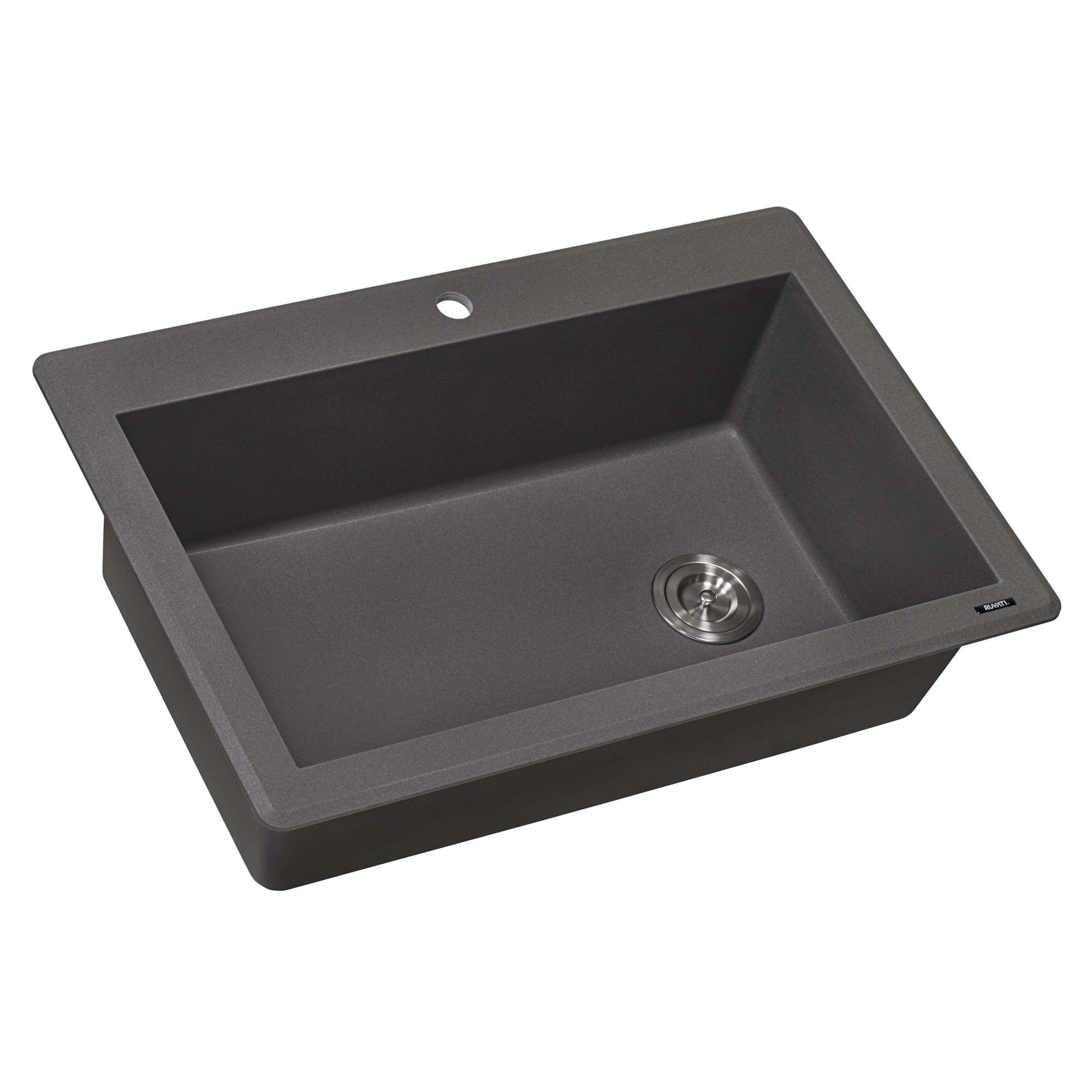 allen + roth Deforest Collection Dual-mount 16-in x 20-in Nero Granite  Single Bowl 3-Hole Kitchen Sink in the Kitchen Sinks department at