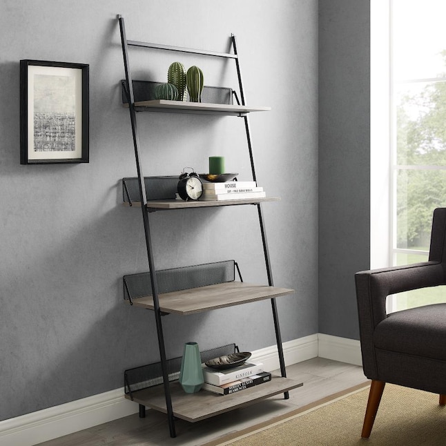 Walker Edison Gray Wash Metal 4 Shelf, Grey Wall Shelves For Living Room