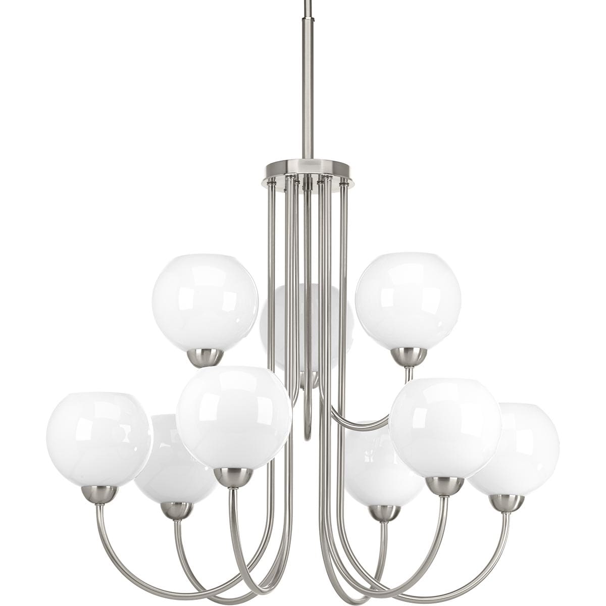 Brushed Nickel 9-Light Globe Chandelier with White Glass