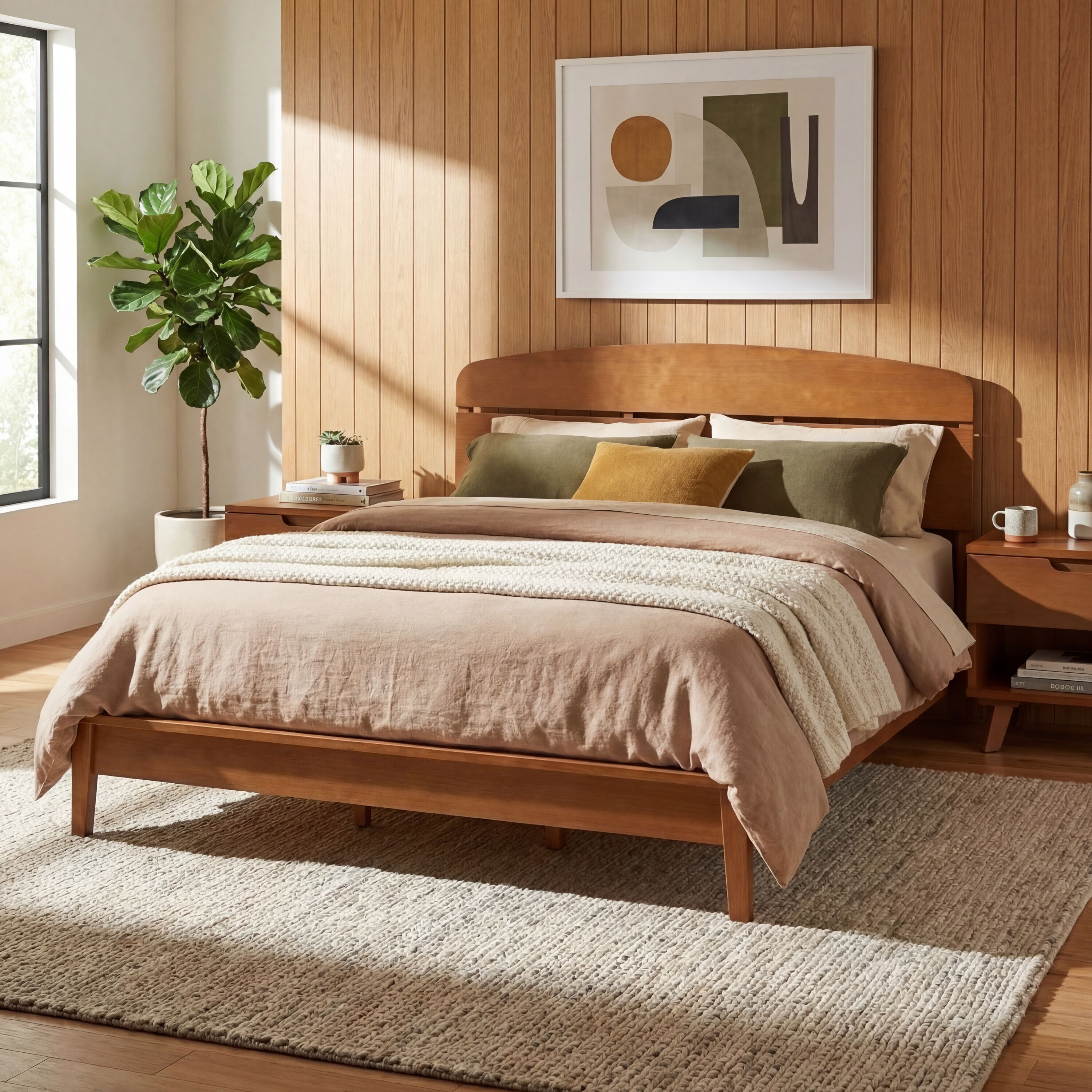 Christopher Knight Home - Anthera Modern 3-Piece Bedroom Set with Wood Curved Platform Bed and Tw...
