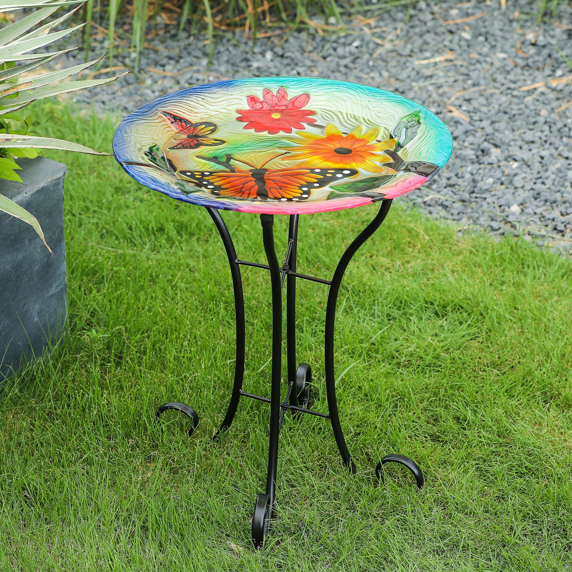 Luxen Home 22.24-in H Multi-color Glass Complete Birdbath at Lowes.com