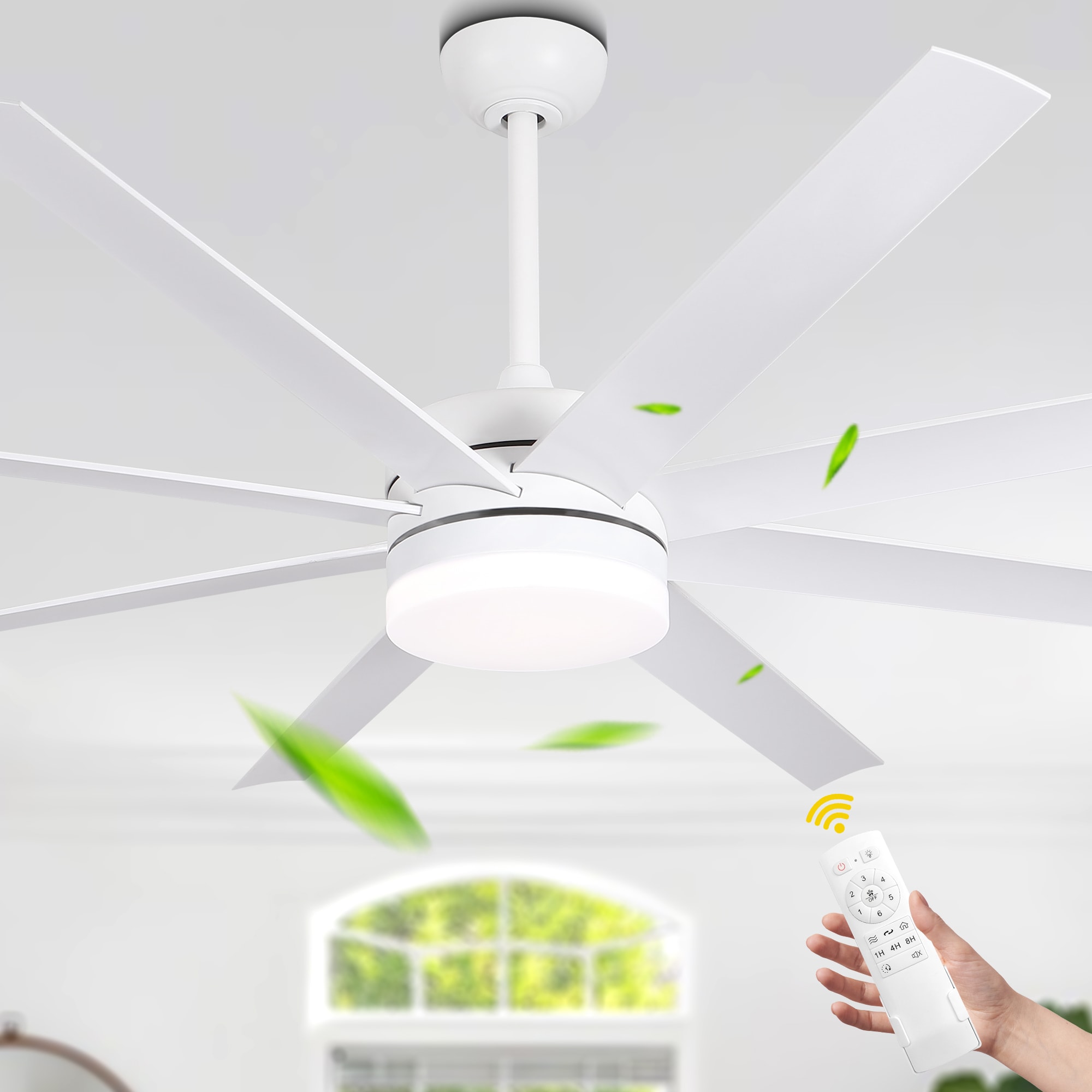 Bella Depot DCGED6505 Cottage 65-in Color-Changing Integrated LED White with White Blades Ceiling Fan With Light - Remote Included ( 8 -Blade )
