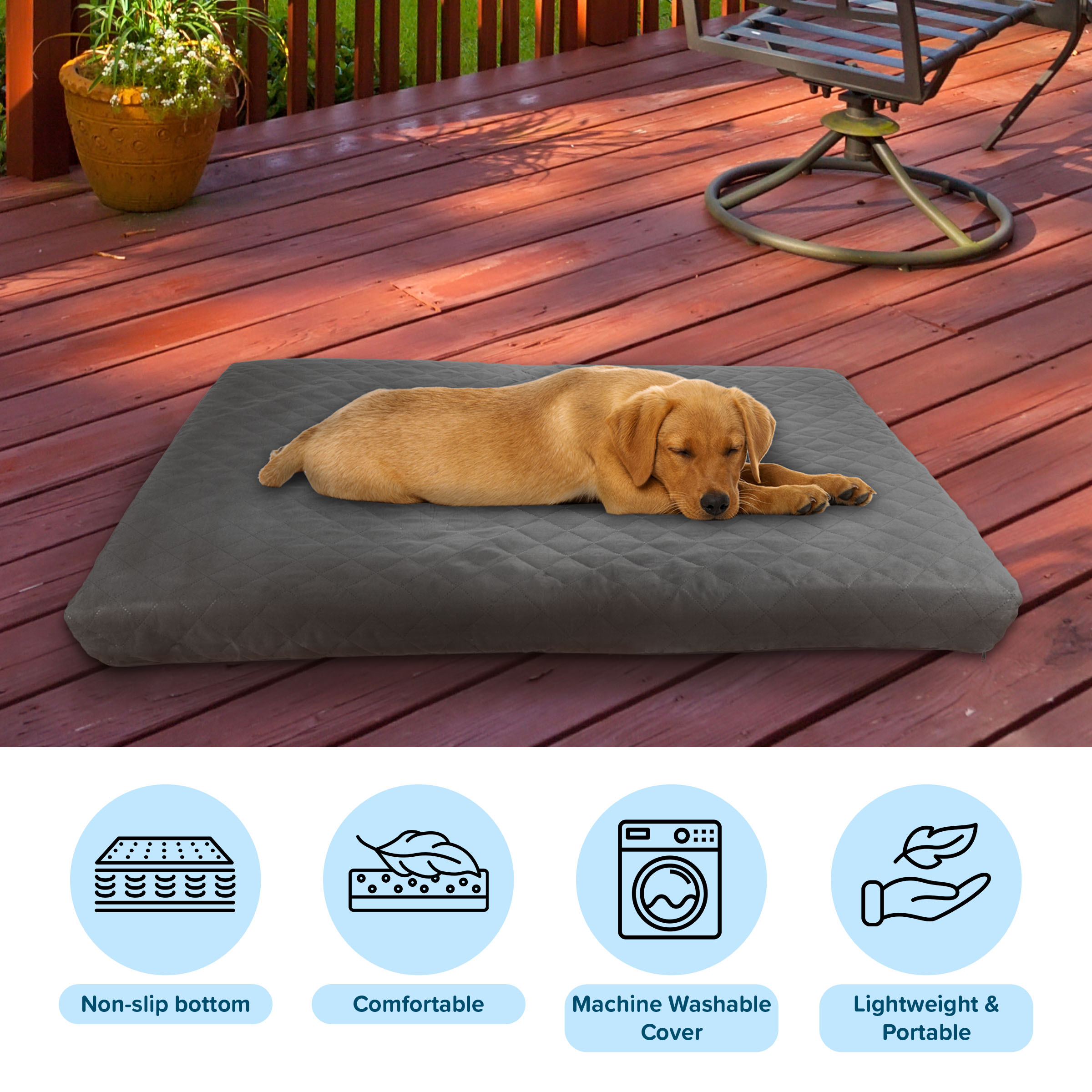 Large Gray Waterproof Orthopedic Outdoor Pet Bed