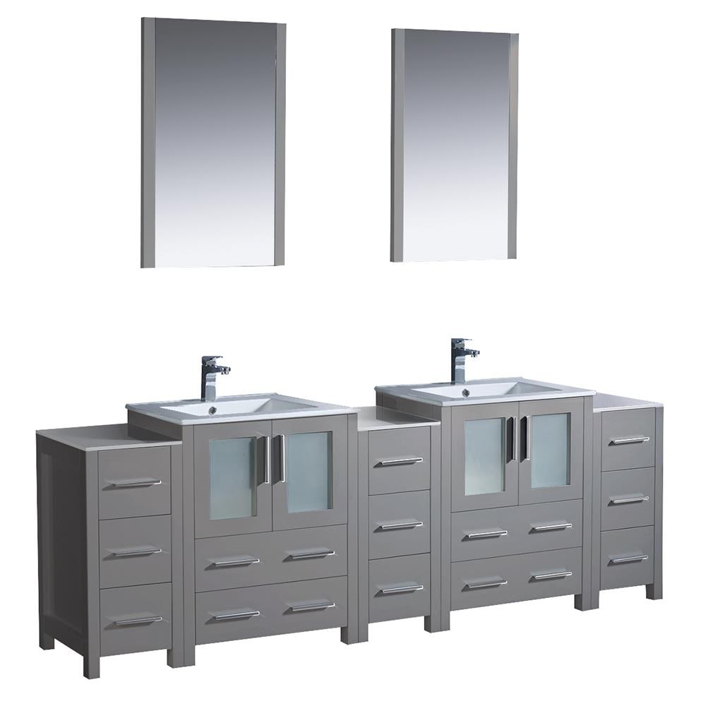 Fresca FVN62-72GR-UNS Torino 84-in Gray Double sink Bathroom Vanity with White Ceramic Top (Mirror Included)