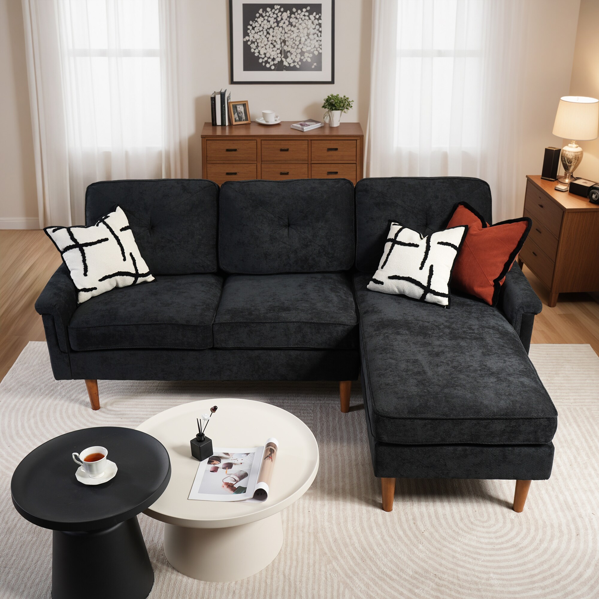 ALTRIGUS 6L-NOPR400-AL 87-in Modern Twill Black-Right Chaise Twill 3 -seater Reclining Sofa